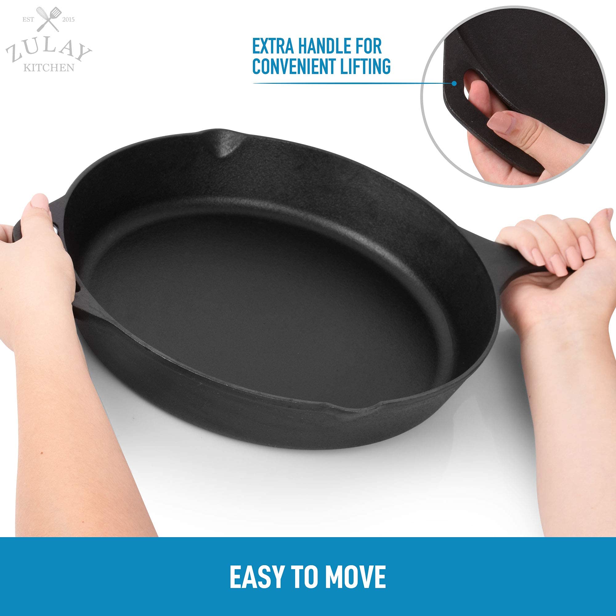 Zulay Kitchen Pre-Seasoned Cast Iron Skillet 12 Inch - Heavy Duty Seasoned Iron Cast Skillet For Indoor & Outdoor Cooking - Gril