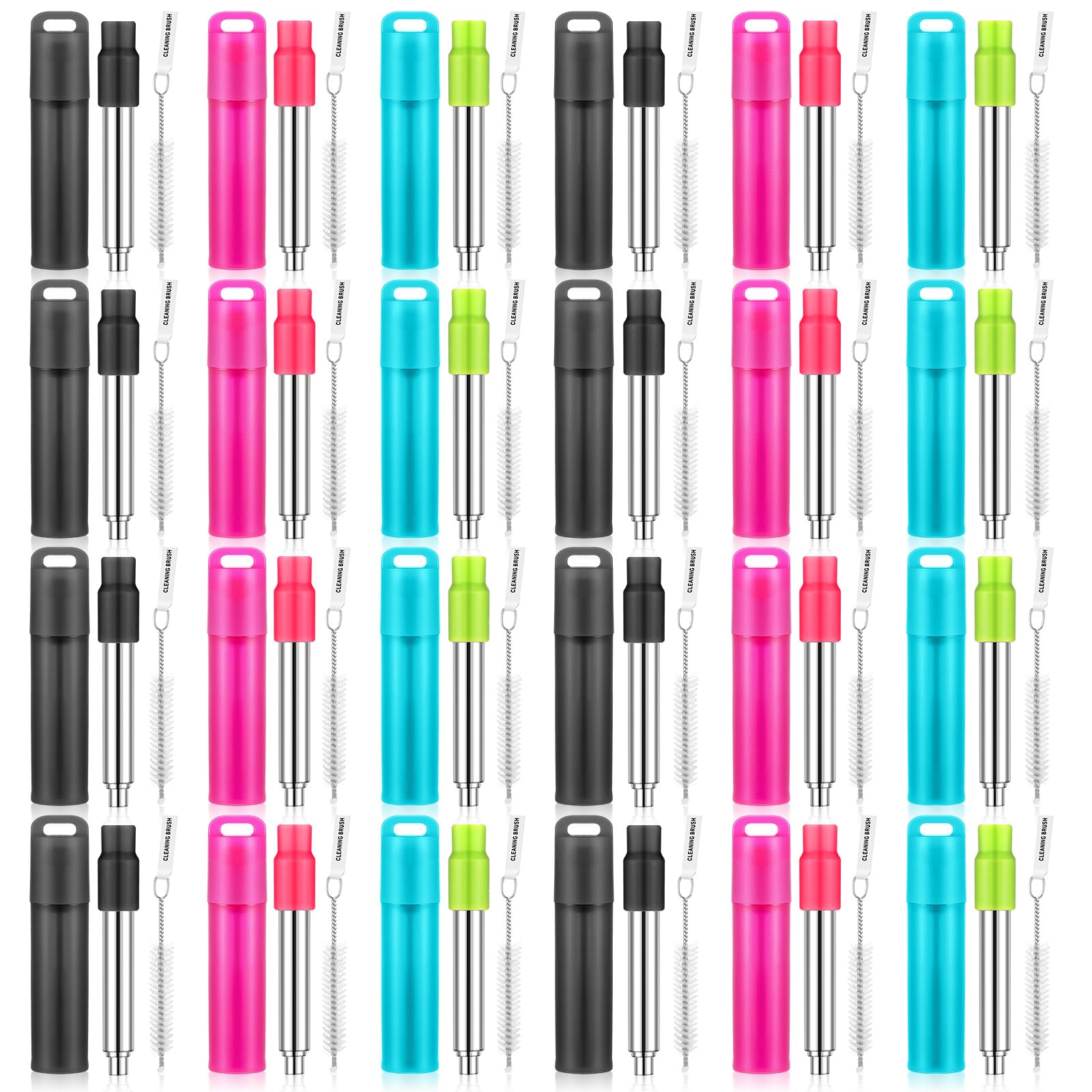 Gejoy Metal Reusable Straw Travel with Case Portable Drinking Straw Collapsible Foldable Stainless Steel Silicone Tip and Cleani