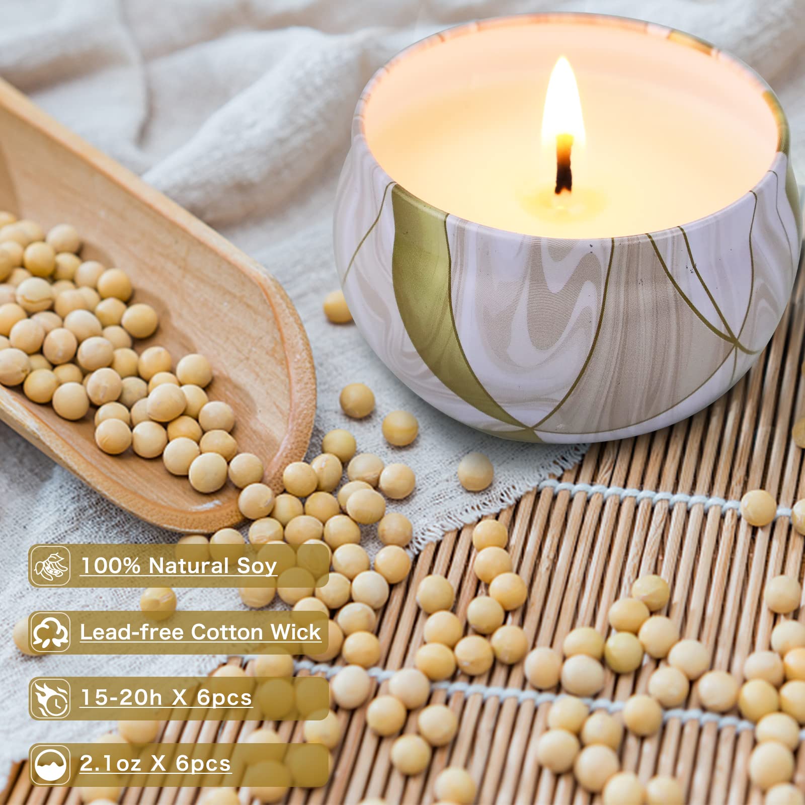 Scented Candles Gift Set, 6 Packs Candles for Home Scented, 120H Burning Time,Stress Relief & Mothers Day Gifts for Mom, Ideal G