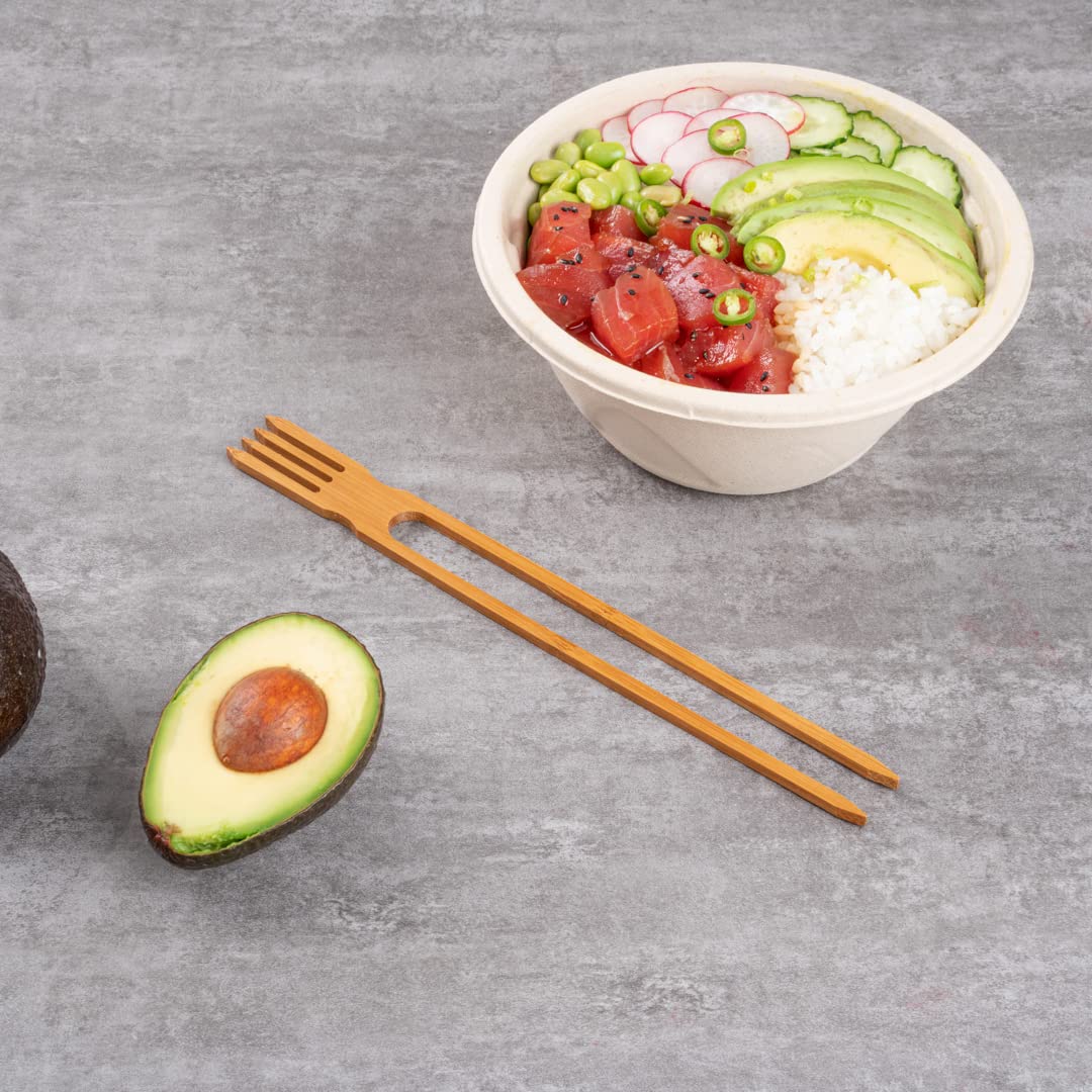 Restaurantware 10 Inch All-In-One Chopsticks With Fork 100 Multi-Functional Chopstick Utensil Combo - Durable Sustainable Bamboo
