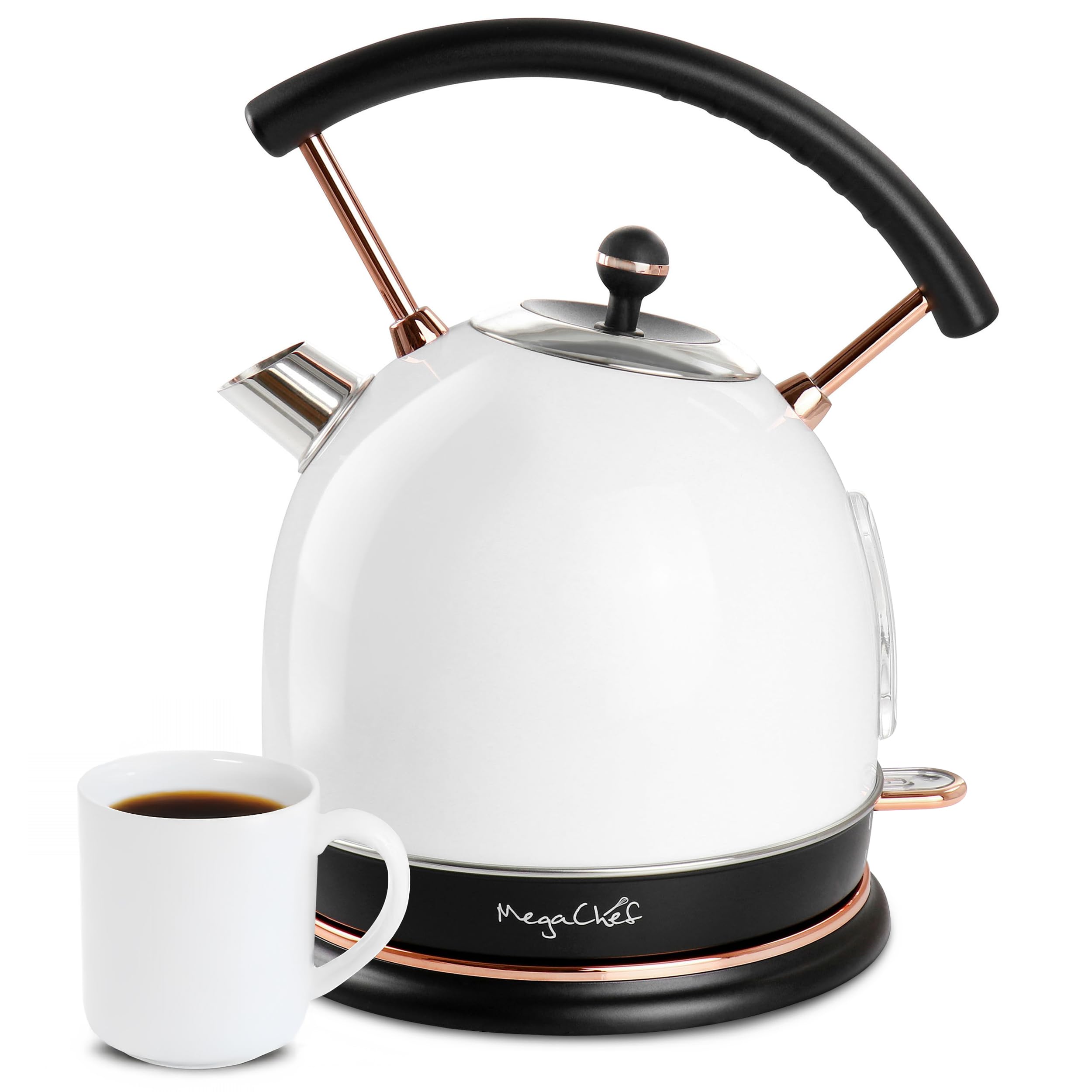 Megachef 1.8 Quarts Half Circle Electric Tea Kettle In White