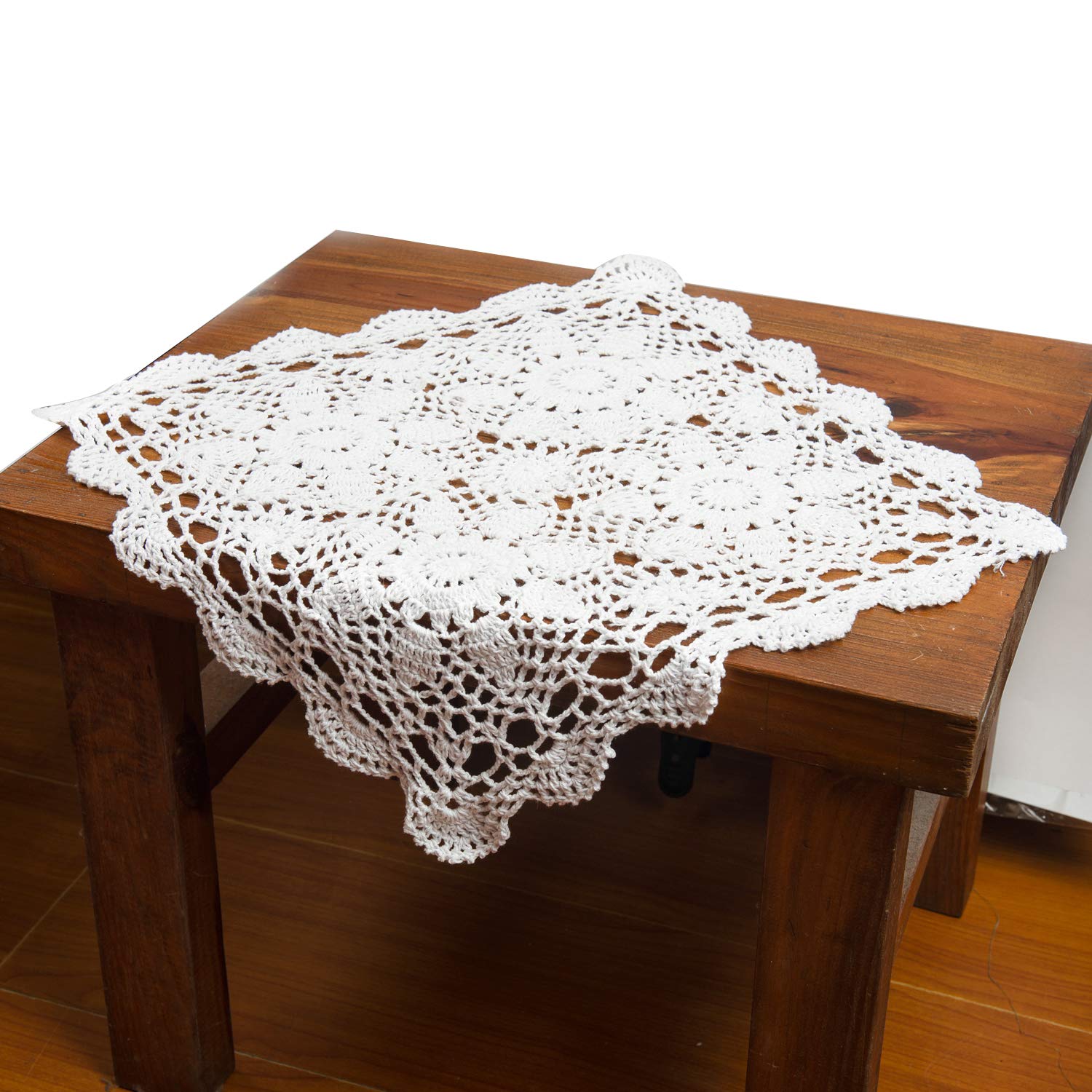 Eiyye 1-Pieces Crochet Placemats Table Doilies Square Handmade Cotton Lace Thread Cloth 14X14 Inch (White)