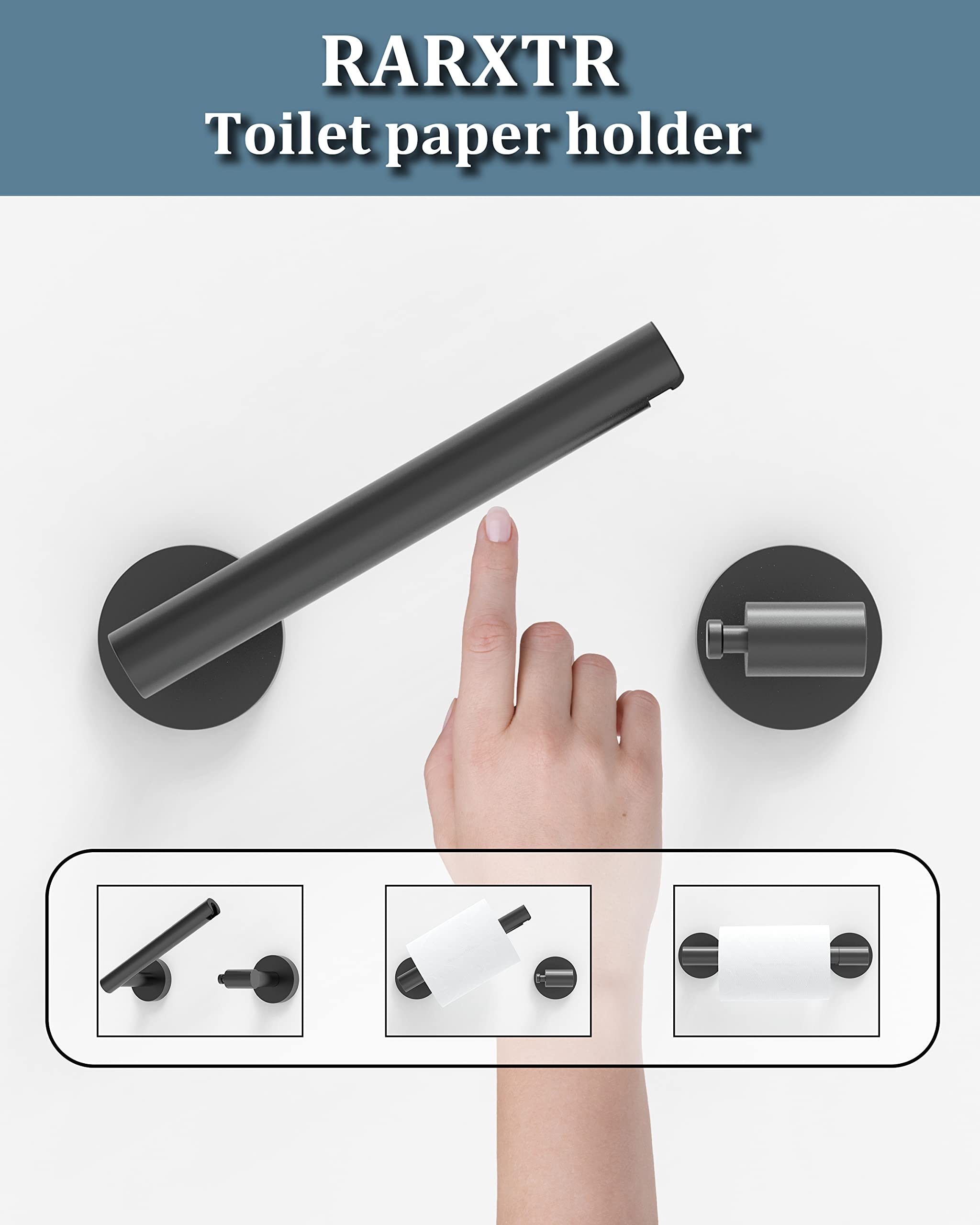 RARXTR Matte Black 2 Pack Toilet Paper Holder SUS304 Stainless Steel Double Post Pivoting Toilet Paper Roll Holder Wall Mounted Toilet Tissue Holder for Bathroom RV