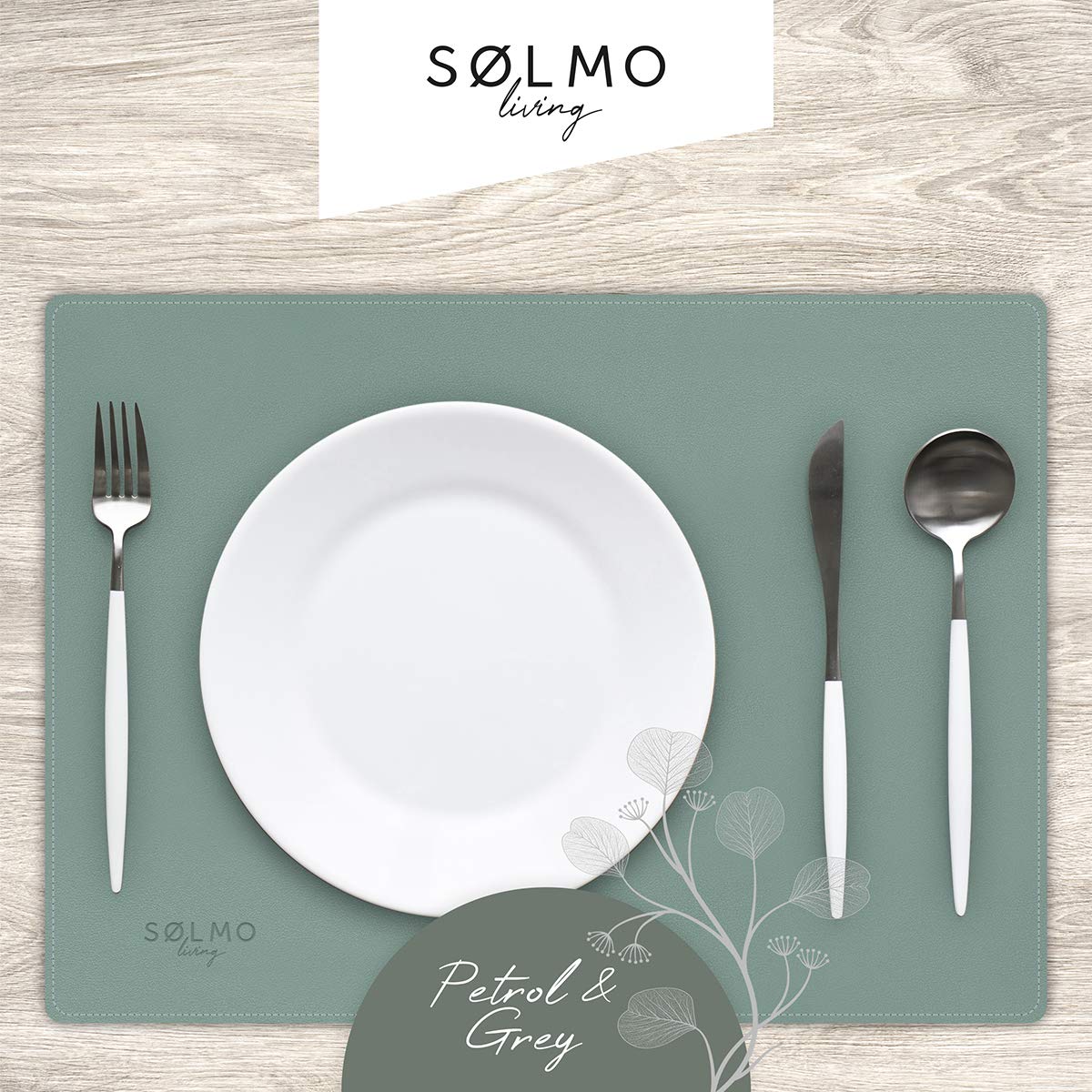 slmo I Designer Place Mat Made of PU Leather  44 x 32 cm  Heat-Resistant  Two-Tone  Wipe-Clean  Leather Place Mat  Children's Placemat  Blue (SkyBlue/Silver)