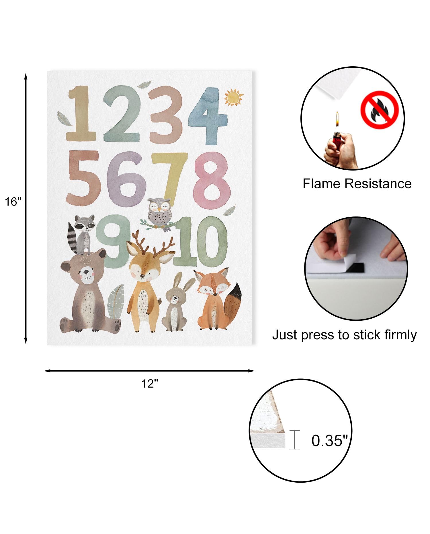Numbers Wall Art Nursery Decor: Safari Animal Print Picture For Toddler, Numbers Wall Decor For Kids Playroom, Cute Framed Poste