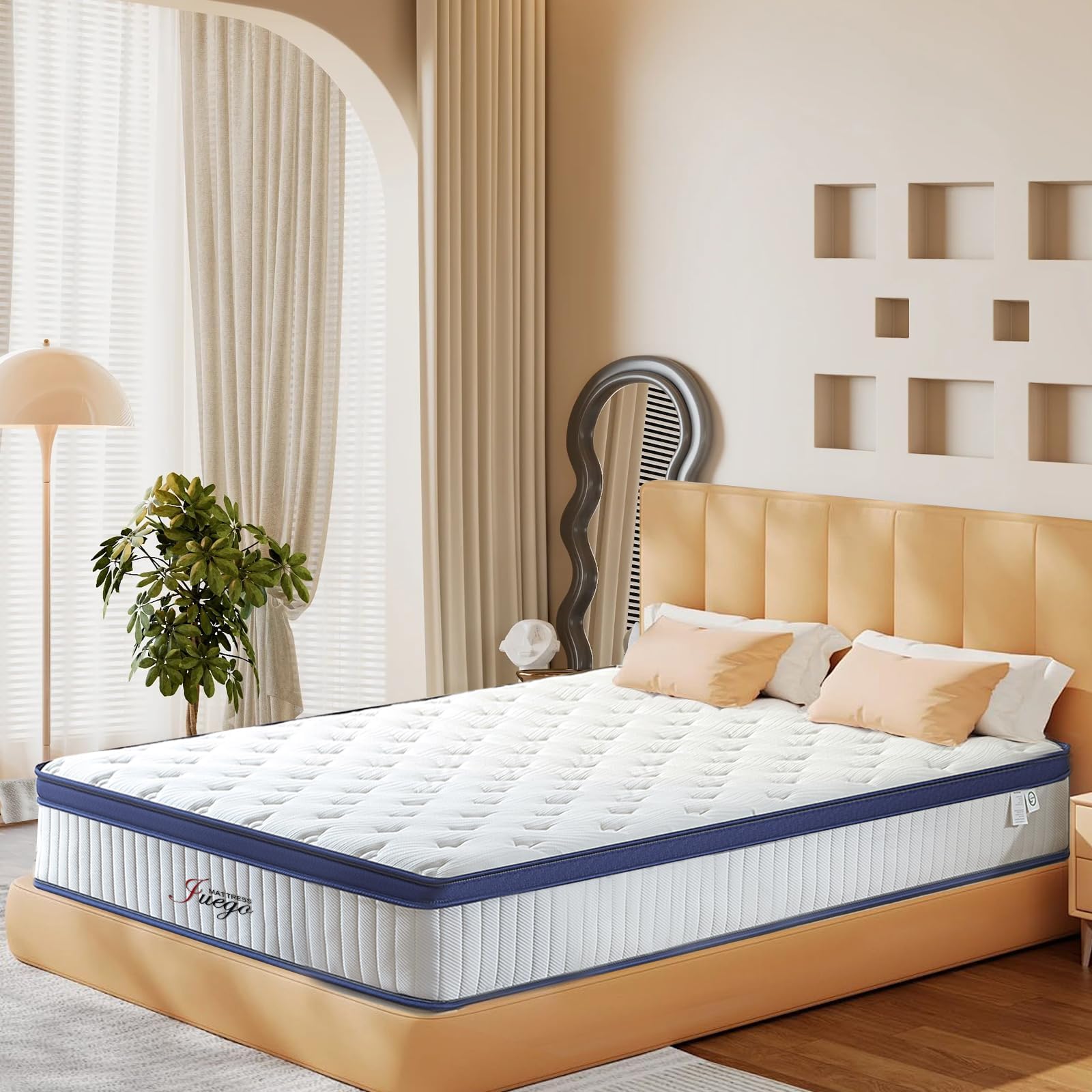 Juego King Mattress 12 Inch Hybrid Memory Foam Mattress King Size Bed In A Box, White