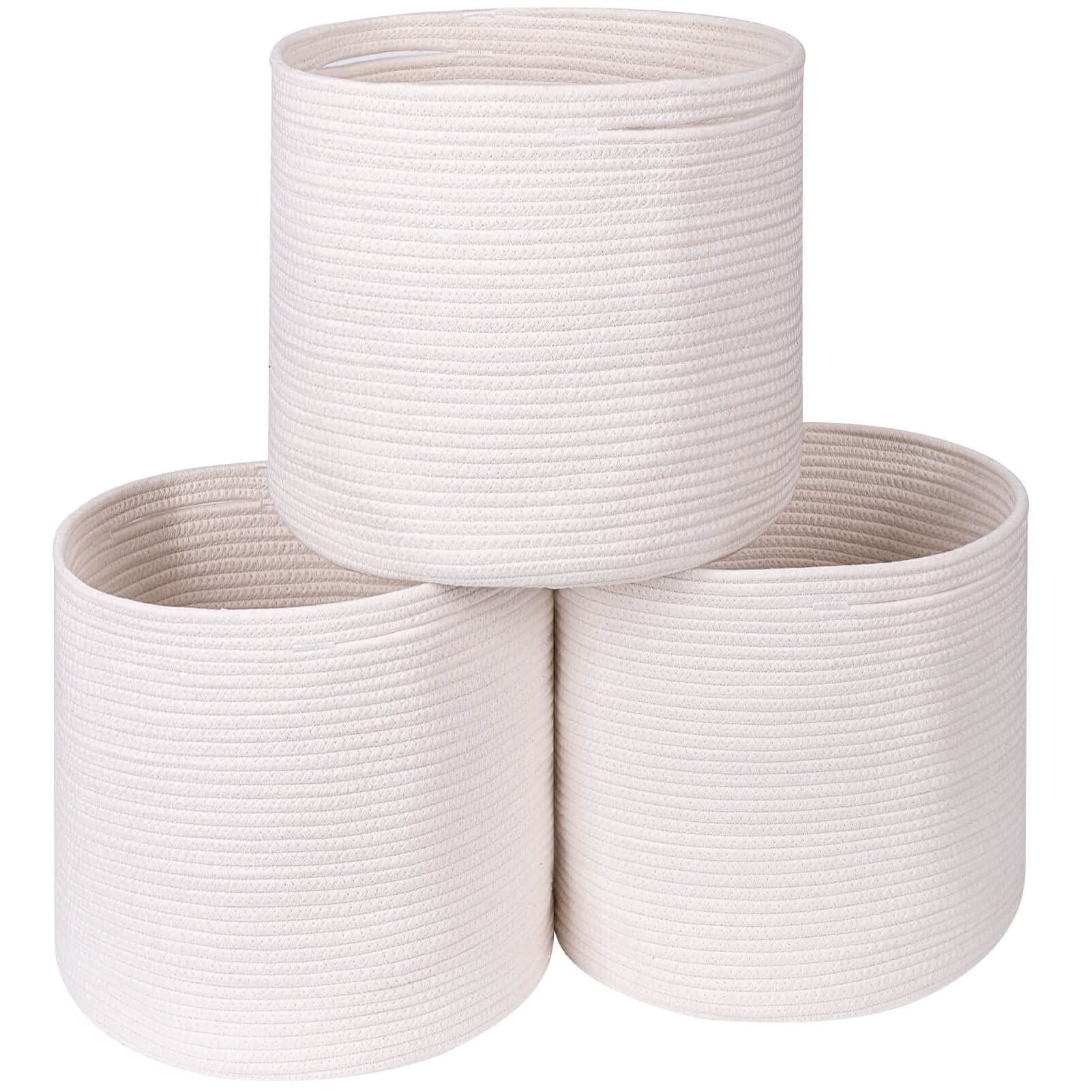 Voten Bins Organizer 11X11X11 ' ' Fit 12X12 ' 'Cube Storage Bookcases Shelves,Durable Woven Cotton Basket For Organizing,Round 3