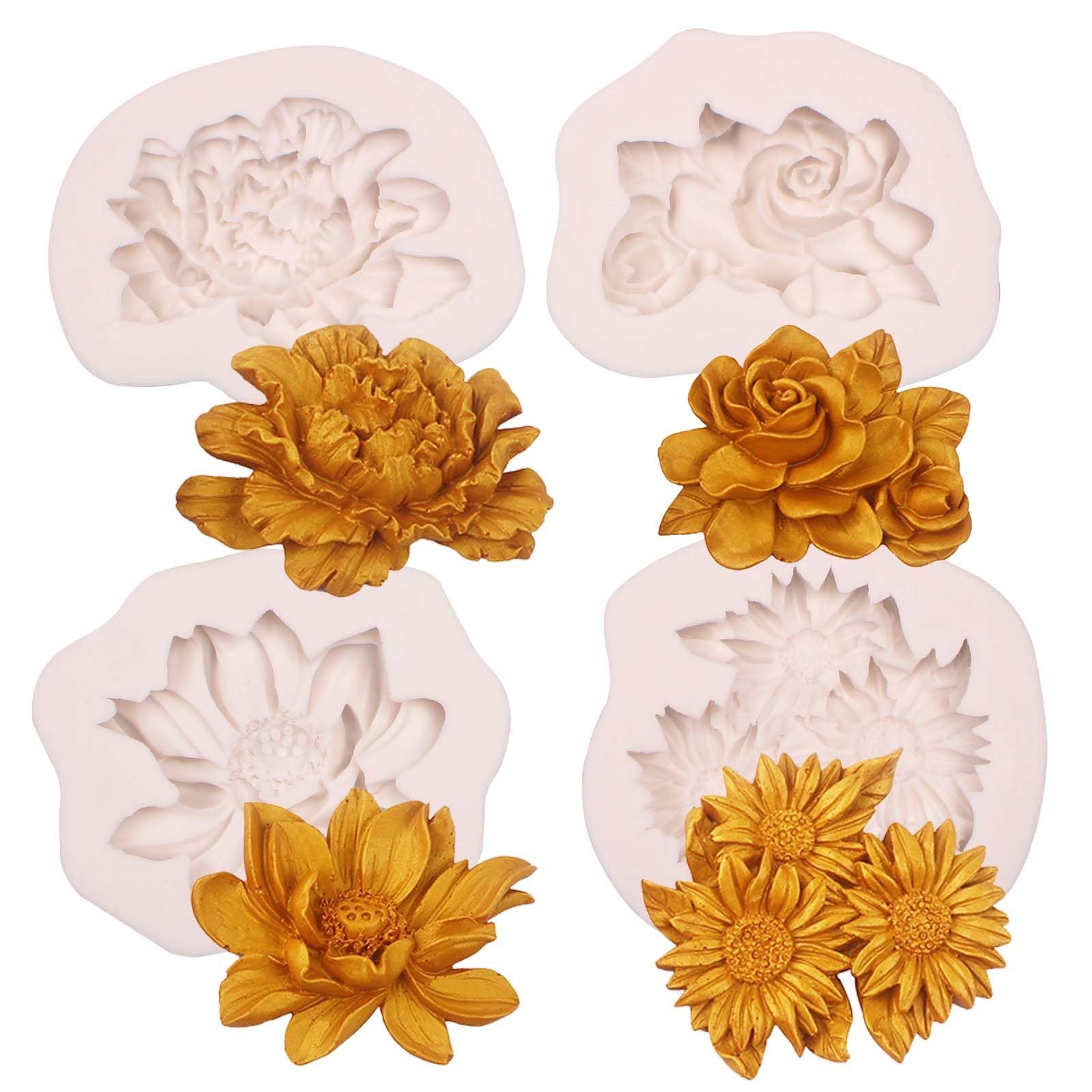 Rose Sunflowers Silicone Molds, 3D Peony Flower Fondant Molds For Cake Decoration, Soap Candle Making, Clay Polymer, Aromatherap