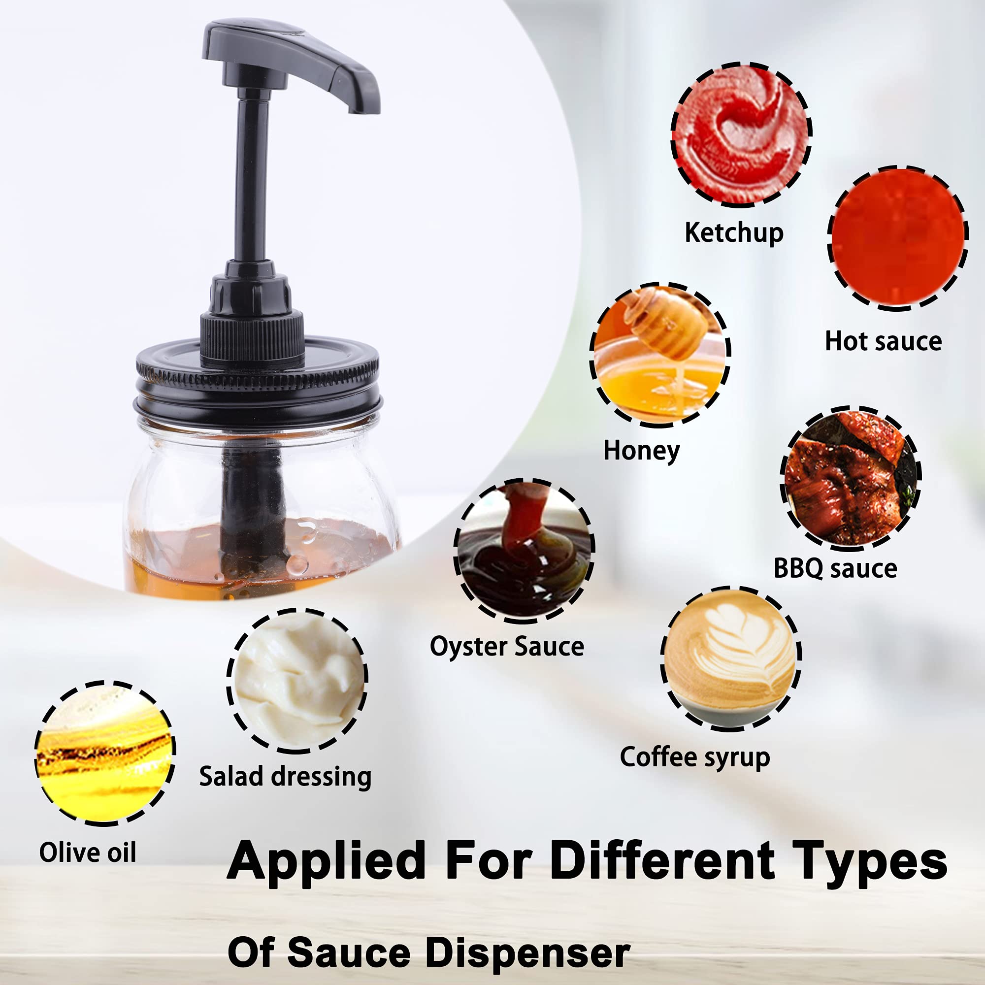 Mason Jar Syrup & Sauce Honey Dispenser Pump Lids For Regular Mouth (2 Pack), Airtight & Leak-Proof Kitchen Food Grade Coffee Sy