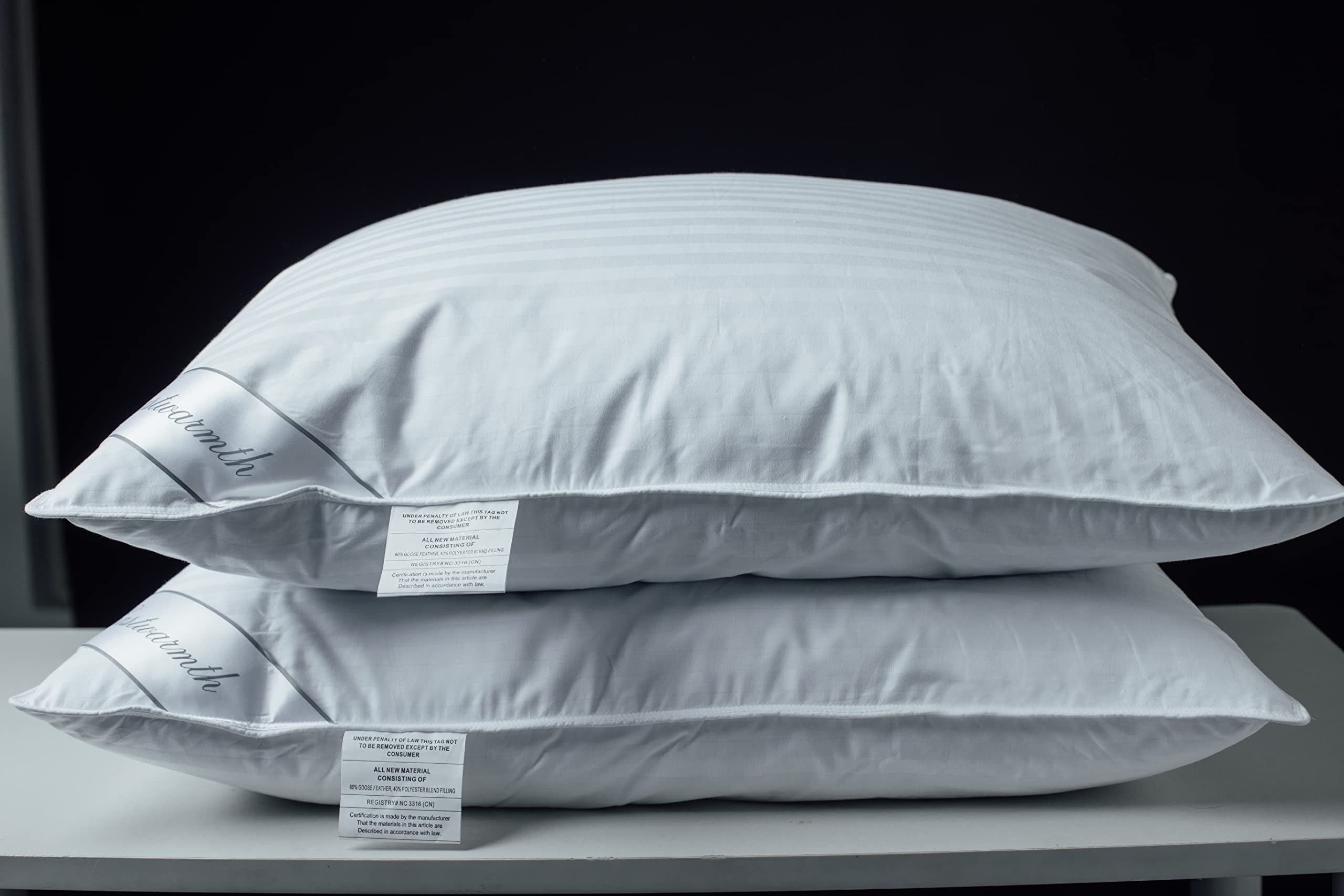 Eastwarmth White Goose Feather Blend With Polyester Bed Pillows 100% Cotton, Medium Firm Soft Support Standard (Pack Of 2) Strip