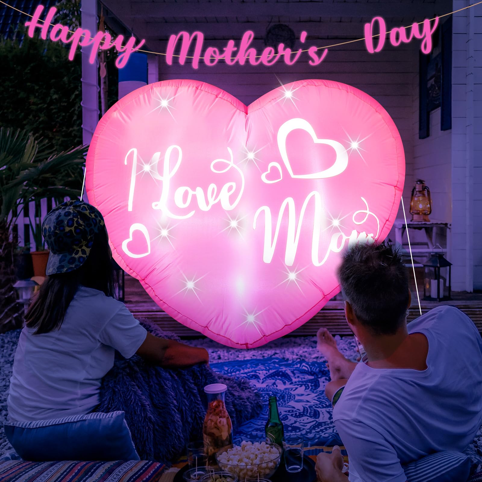 VIHOSE 3.9 Ft Mother  s Day Inflatables Decoration I Love Mom Blow Up Decor Heart LED Lights Inflatable Decor for Outdoor Yard G