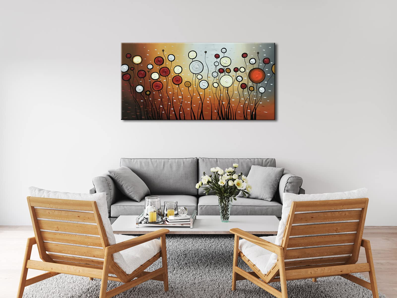 Wieco Art Extra Large Modern 100% Hand Painted Stretched And Framed Abstract Flowers Artwork Floral Oil Paintings On Canvas Wall