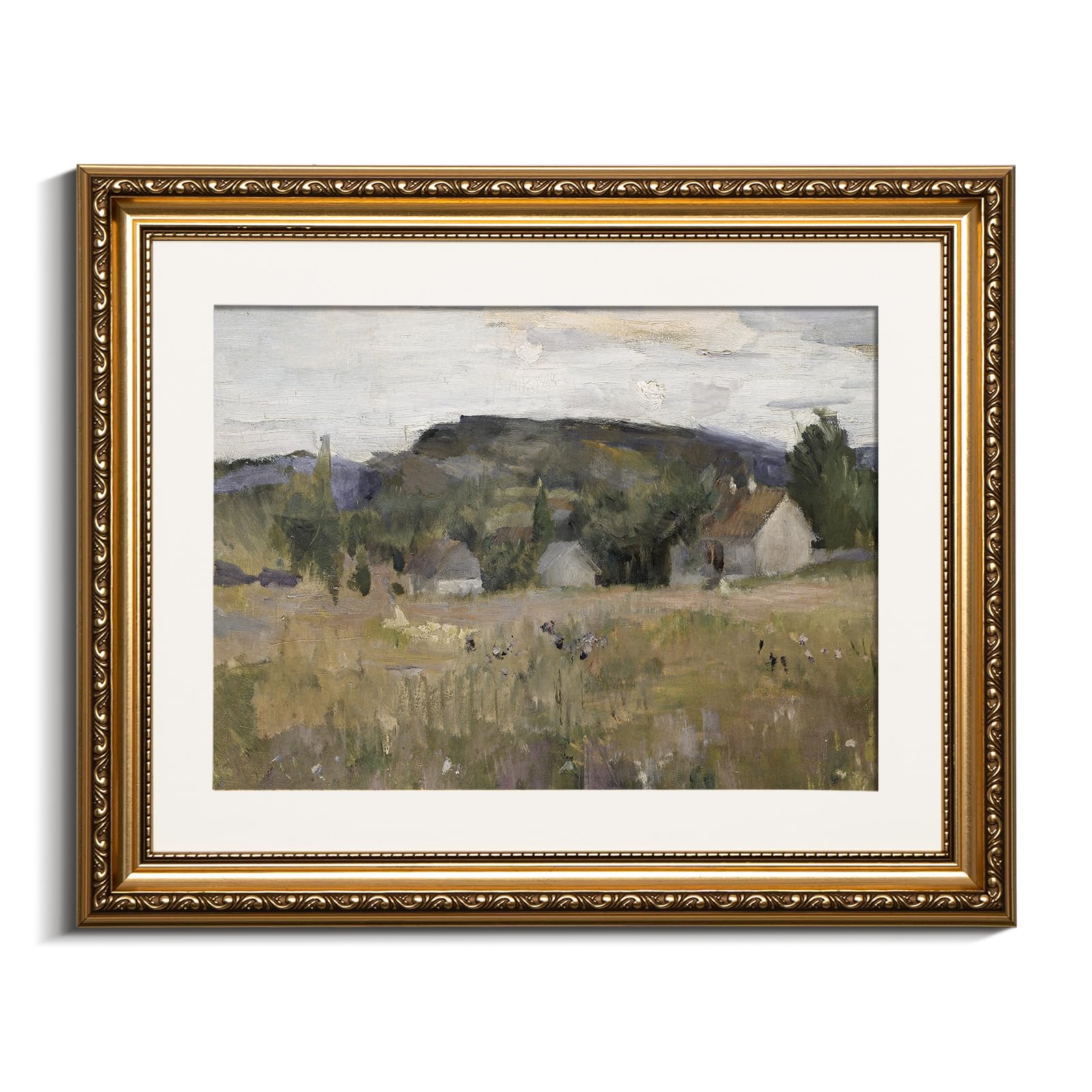 Viyyiea Gold Framed Wall Art Canvas Print Home Decor Vintage Landscape Art Prints Wall Decor Abstract Serene Countryside Scene W