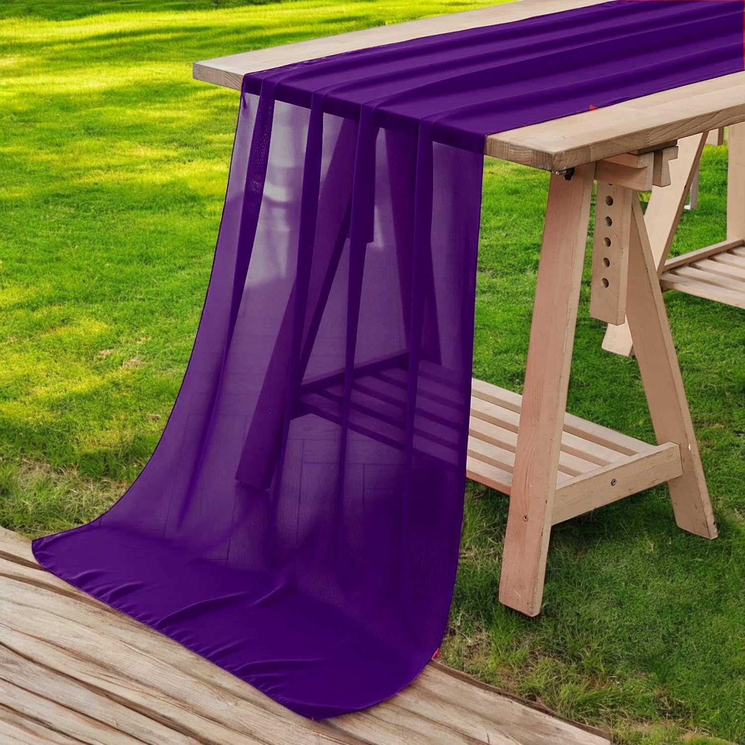MDS Pack of 5 | Purple | 14ft Chiffon Table Runner 29x170 Inches Long Romantic Rustic Sheer Gauze Runner for Wedding Bridal Show