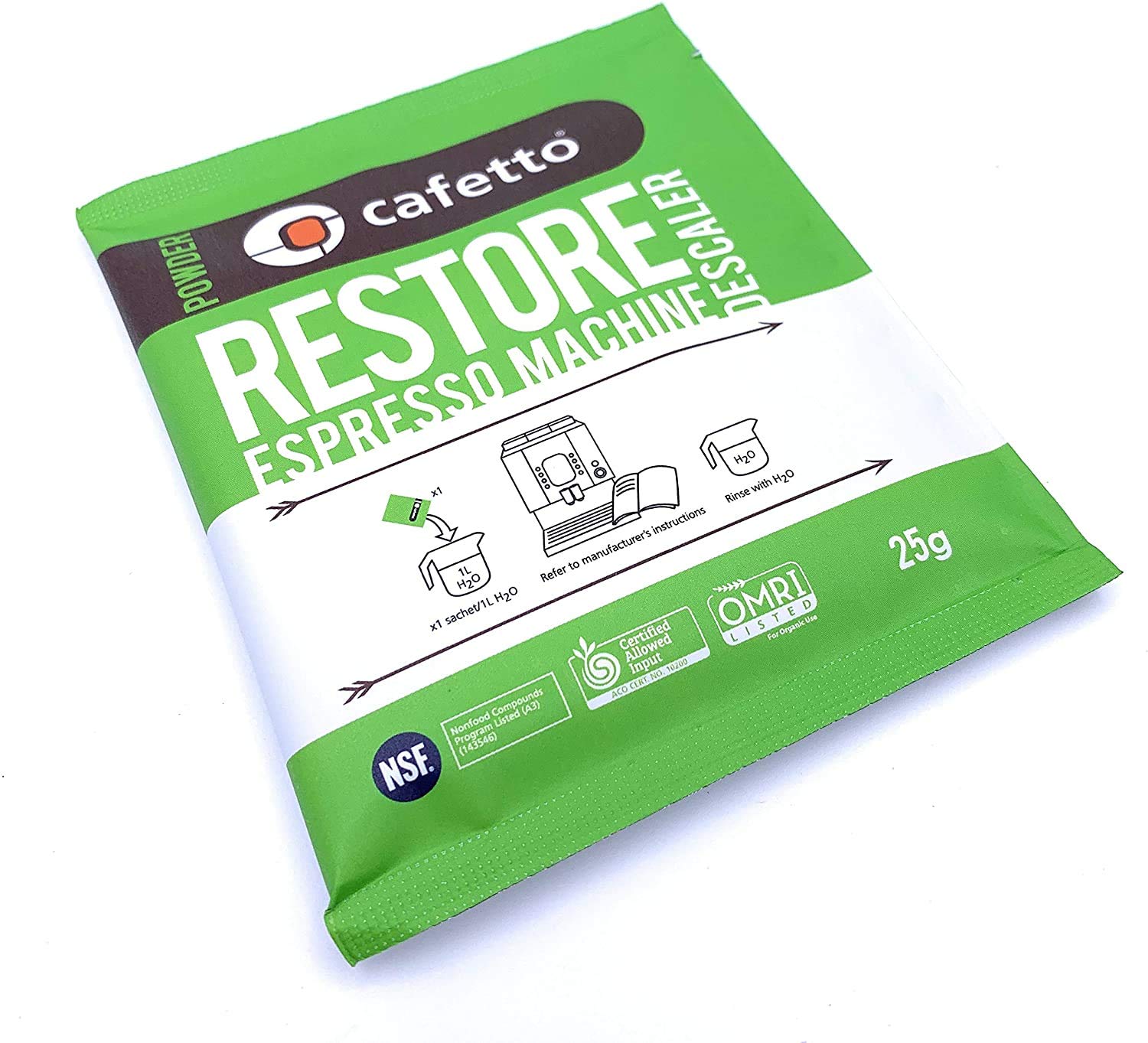Cafetto Restore Espresso Machine Descaler  Coffee Machine Cleaning Powder for Use In Organic Systems (4 Single Use Packets)