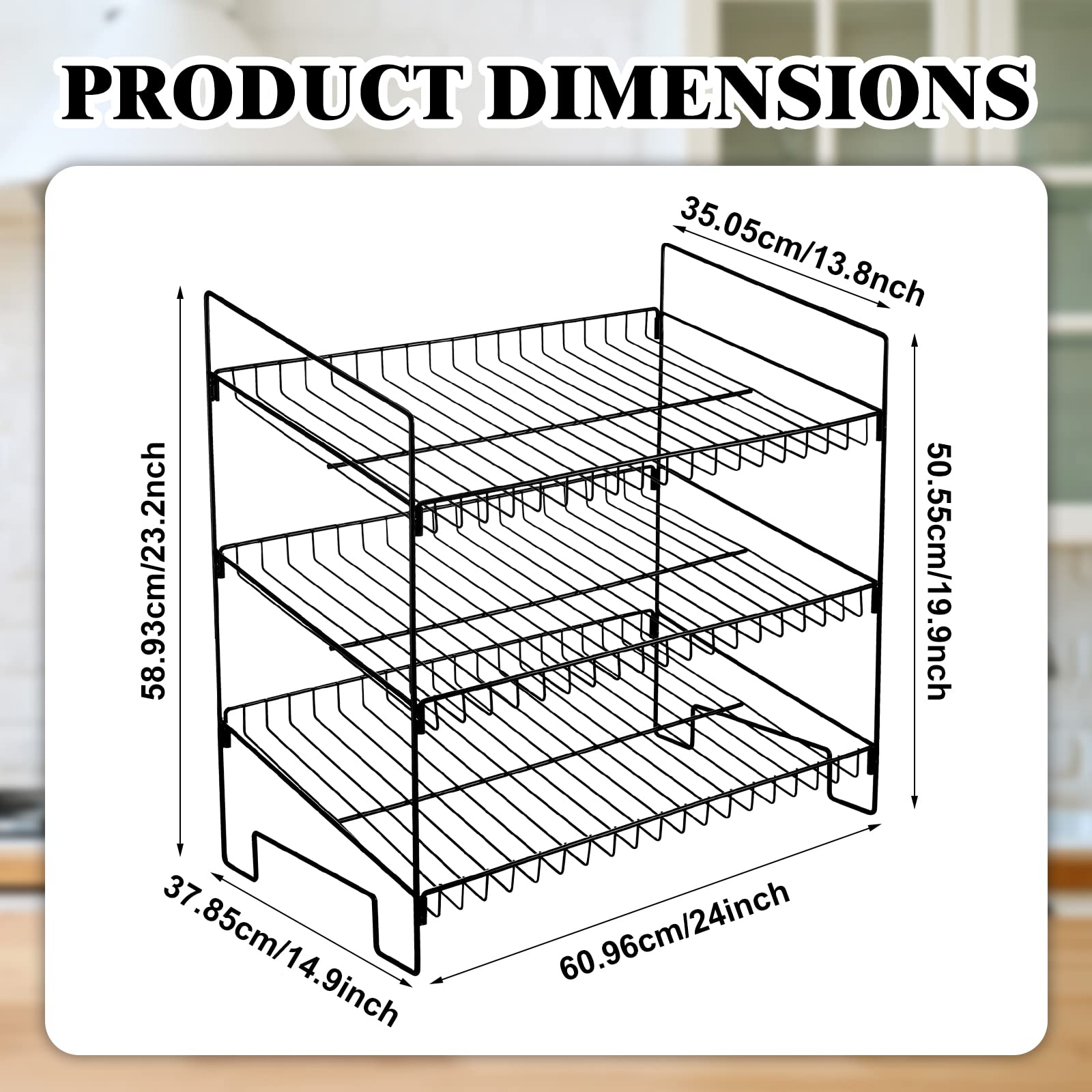 Leifide 3 Tier Snack Basket, 24 X 14.9 X 23.2 Inch Candy Display Rack, Metal Wire Countertop Concession Stand Supplies For Offic