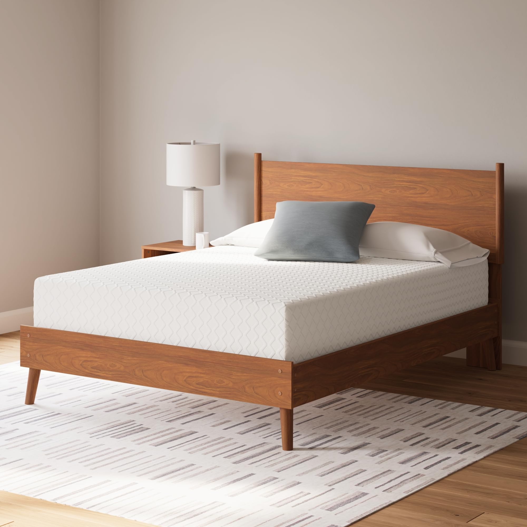 Signature Design by Ashley California King Size Chime 12 Inch Medium Firm Memory Foam Mattress with Green Tea & Charcoal Gel  White