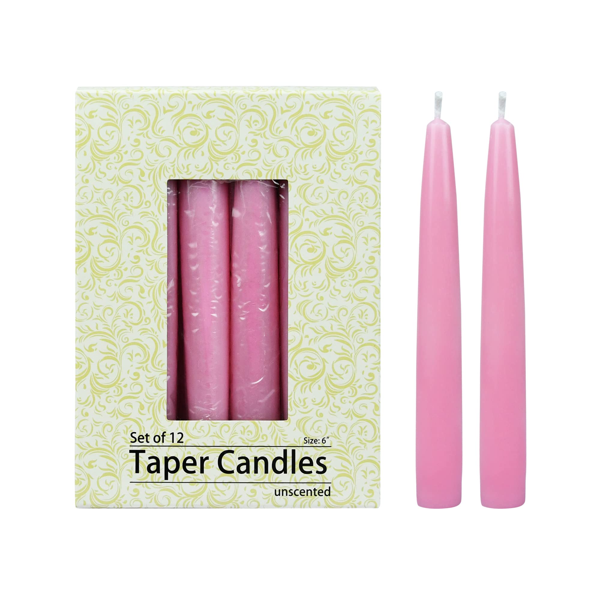 12-Piece Taper Candles, 6-Inch, Pink 12 Count (Pack of 1)