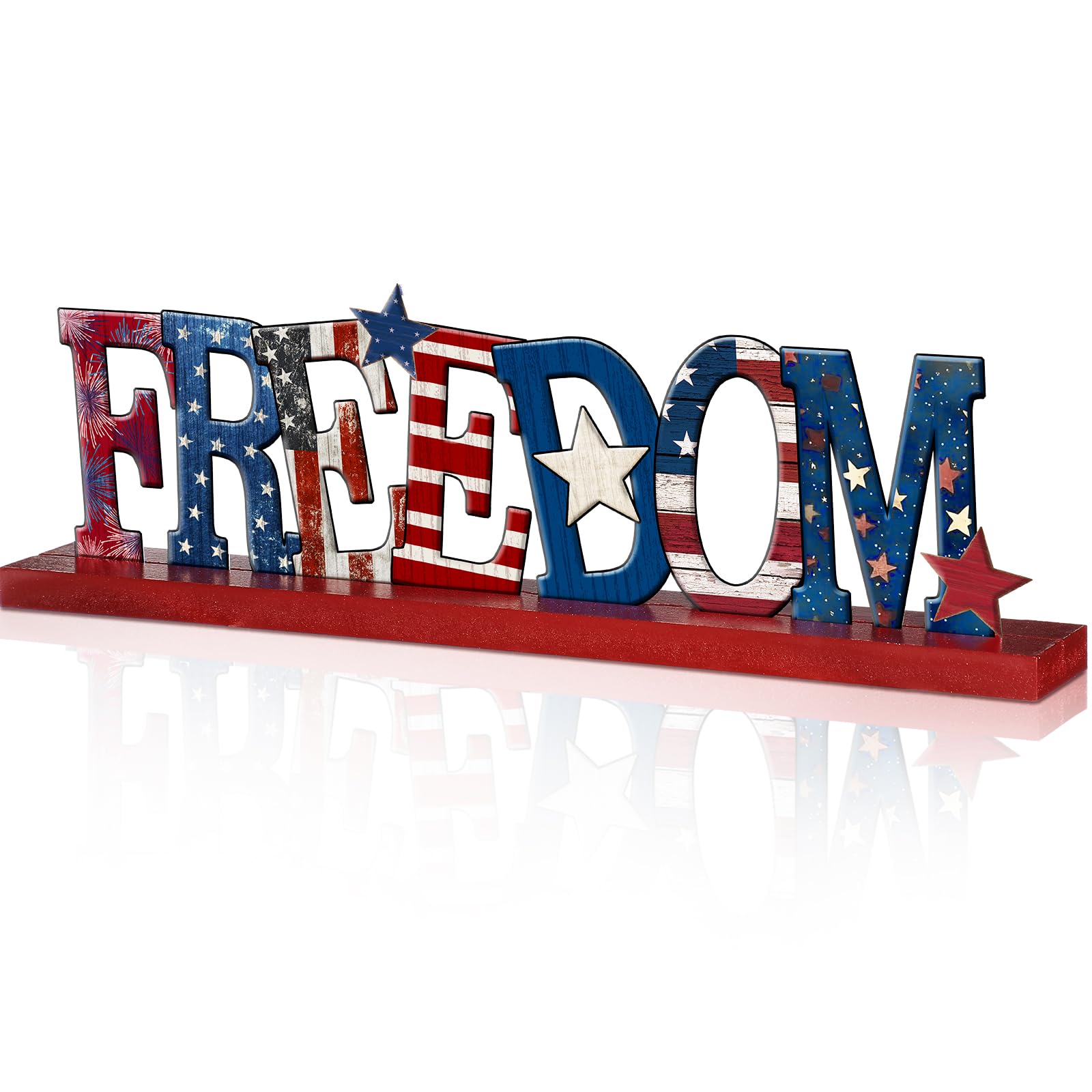 Cinnvoice Memorial Day Table Decoration Patriotic 4th of July Centerpiece Farmhouse Metal Freedom Star Red White and Blue Letter