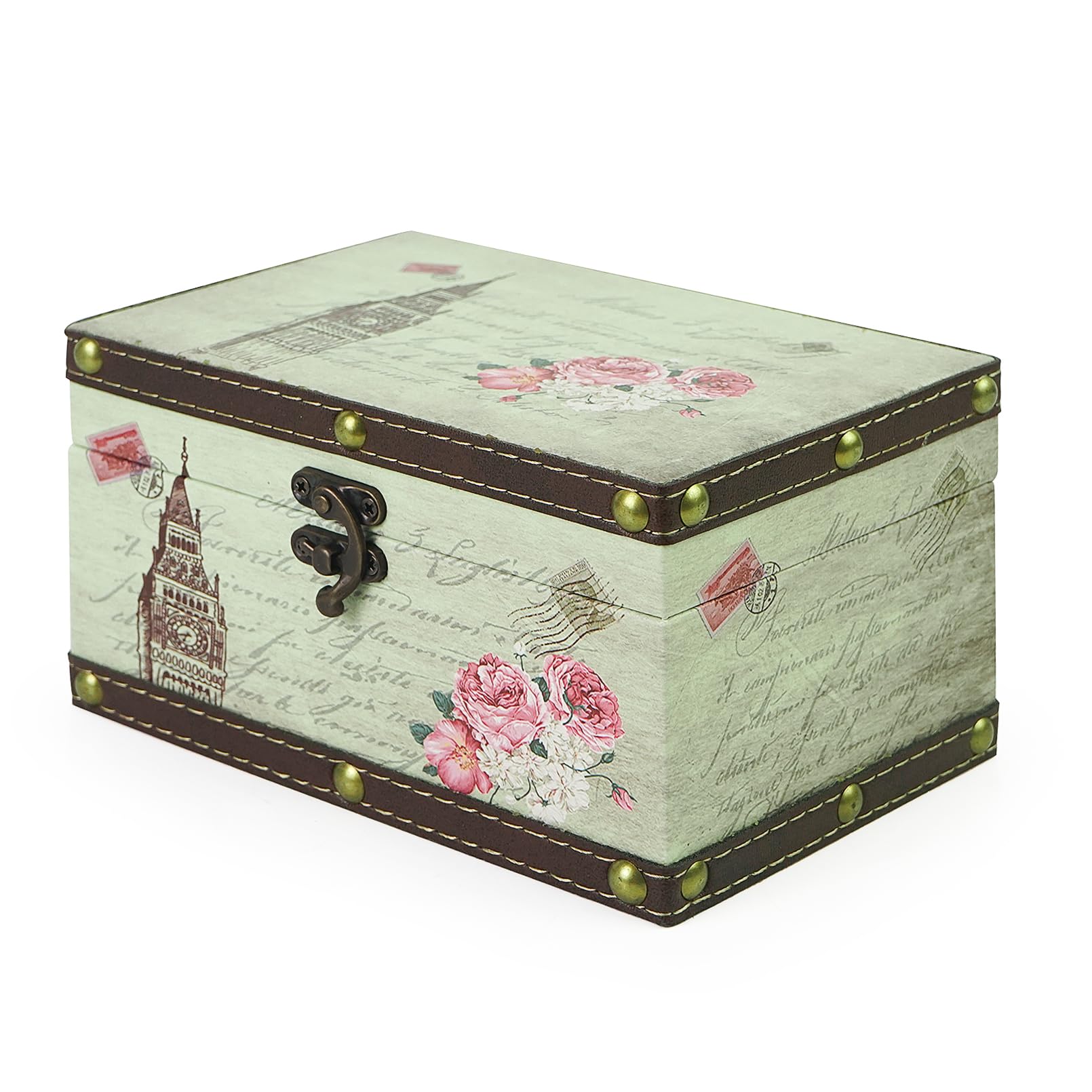 DreamsEden Small Storage Keepsake Box - Vintage Tin Treasure Box Decorative Jewelry Wooden Boxes for Kids Girls Boys Gifts Home 