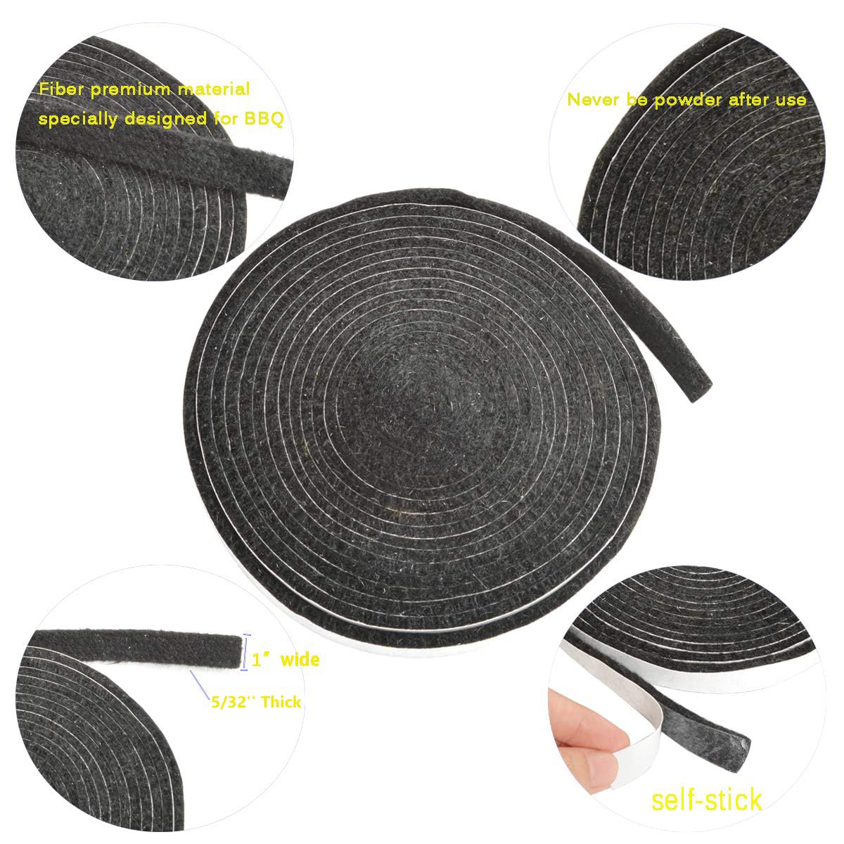 Onlyfire Hi Temp Bbq Smoker Gasket Self Stick, 15 Ft, Fits For Kamado Smokers Grills Like Big Green Egg, Kamado Joe, Pit Boss, L