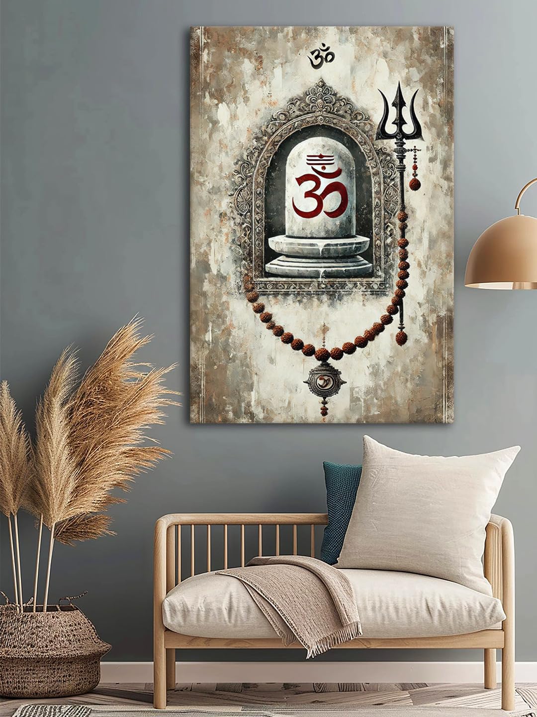 999Store Om And Shiva Lingam Canvas Art - Devotional Wall Decor For Spiritual Spaces(24X36 Inch_ Canvas) Flp24360741
