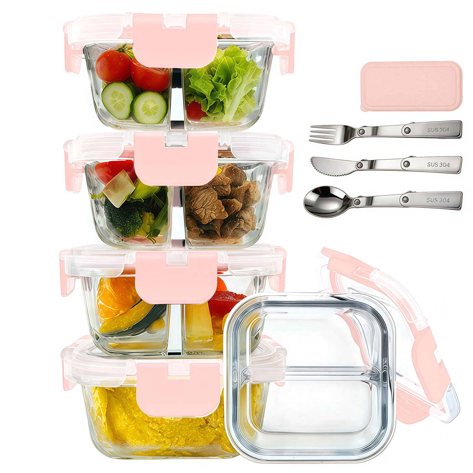 Nafhone 5 Pack 8oz Bariatric Meal Prep Containers with Lids,Pink