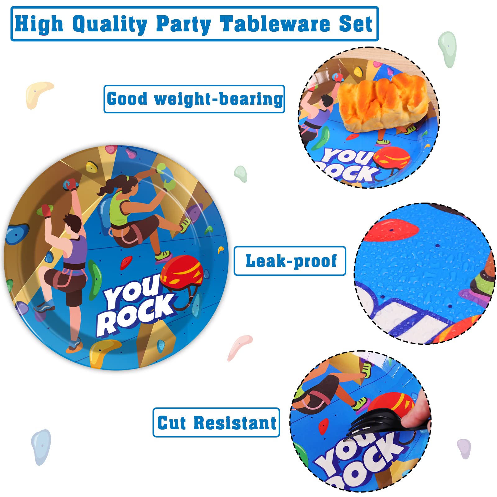 96 Pcs Rock Climbing Paper Plate And Napkins Supplies Tableware Disposable Climbing Camping Party Dinner Dessert Plates For Rock