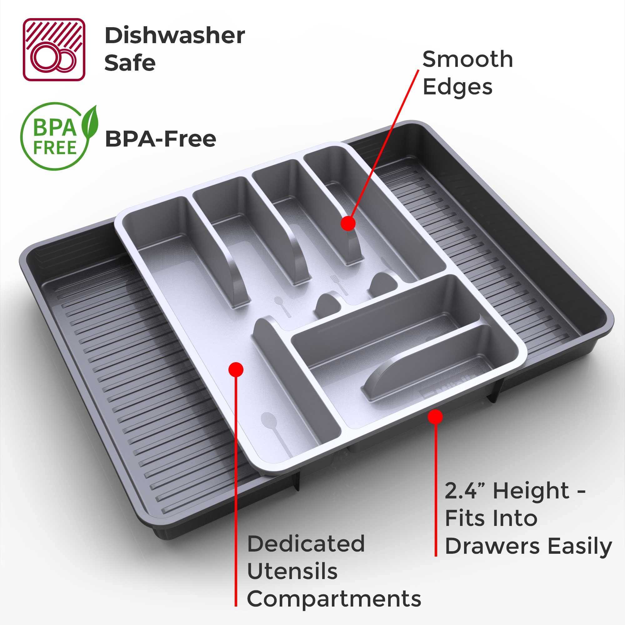 Mueller Large Flatware Kitchen Drawer Organizer, Expandable 19.7'' X 15'' Silverware Organizer, 6 Compartments, Heavy-Duty, Cutl