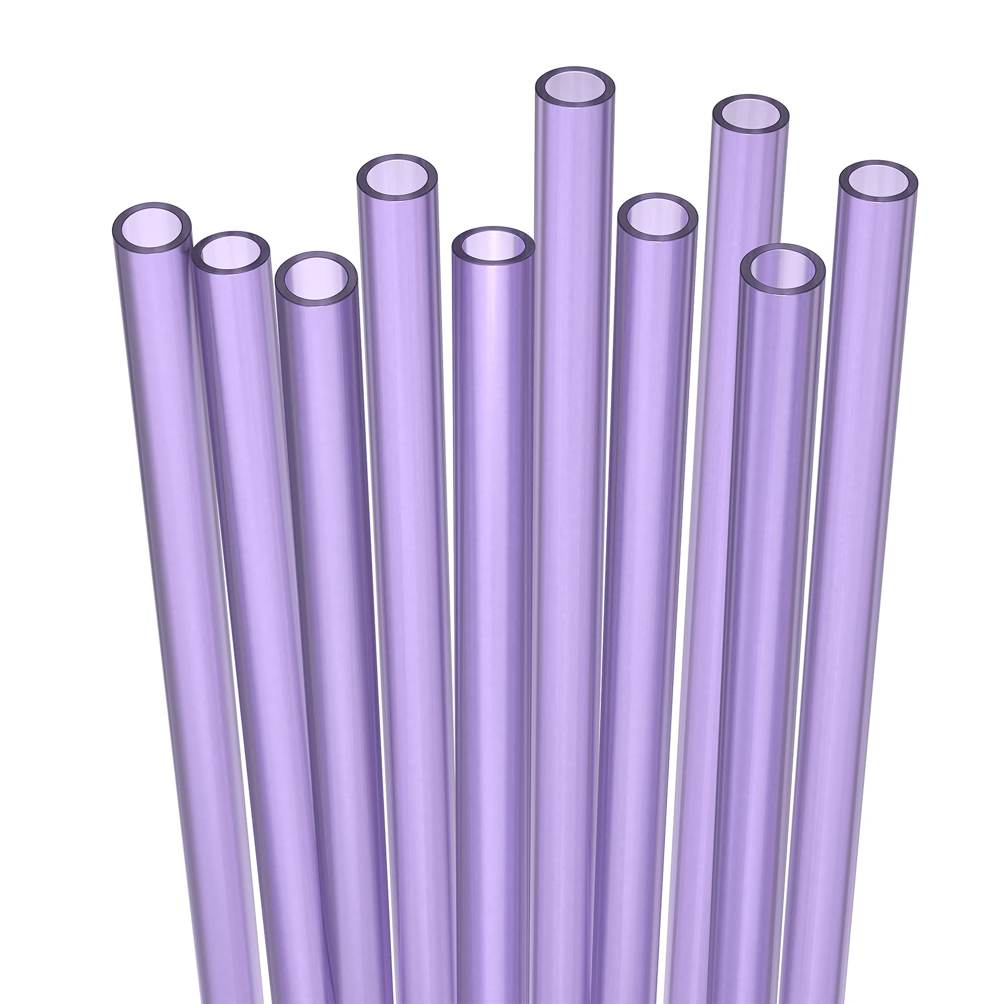 Fiesta First 10 Short Reusable Hard Purple Plastic Drinking Straws, Medium Width + Sturdy Cleaning Brush - For Cocktails, Small