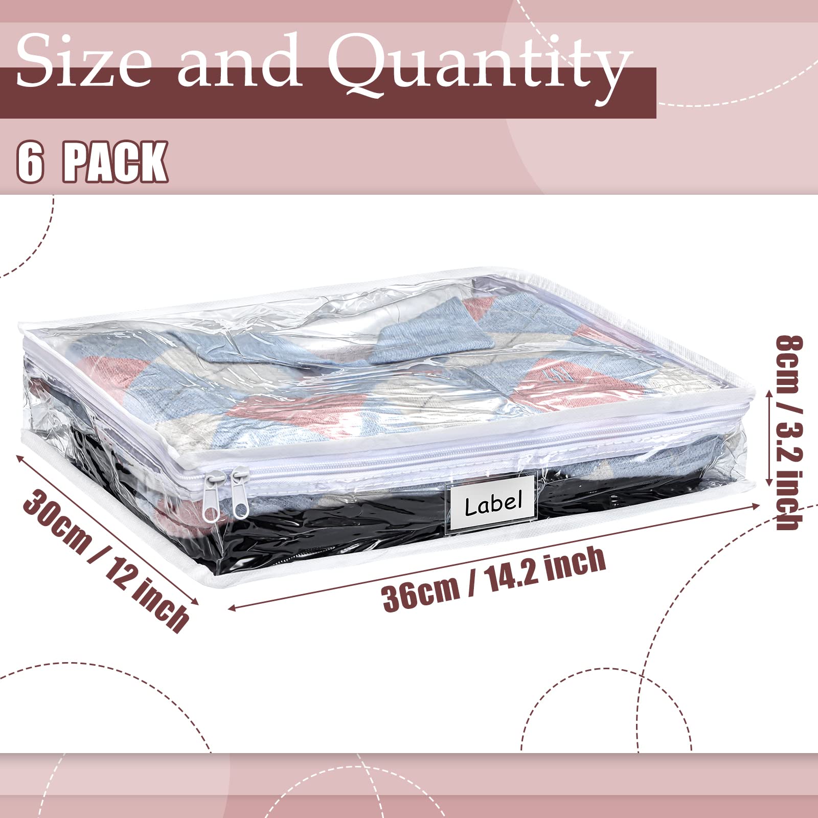 Hoolerry 6 Pieces Sweater Storage Bags Moth Proof Clear PVC Plastic Clothes Storage Bags with Zipper and Label for Blankets Clot