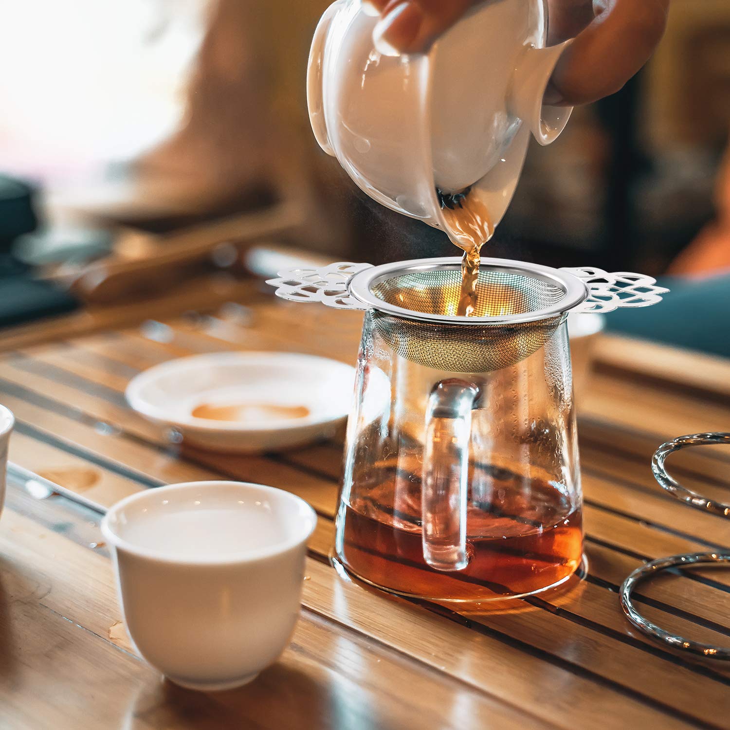 Empress Tea Strainers With Drip Bowls, Mesh Tea Infuser Stainless Steel Loose Leaf Tea Filter With Handles For Better Tea Experi