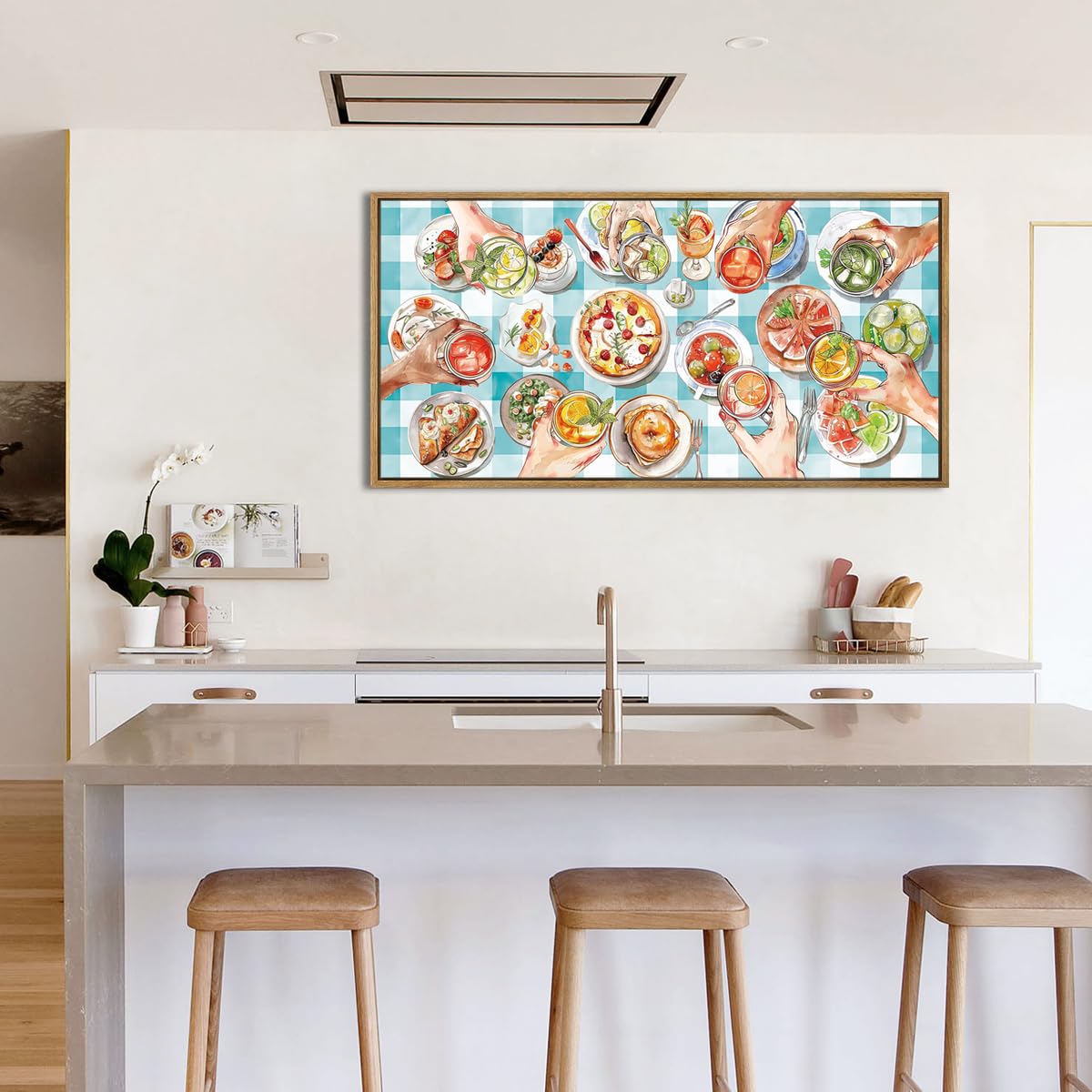 Anhuib Large Kitchen Wall Art Modern Watercolor Food Cheers Framed Wall Decor Gathering Print Decor For Kitchen Dining Room 20X4