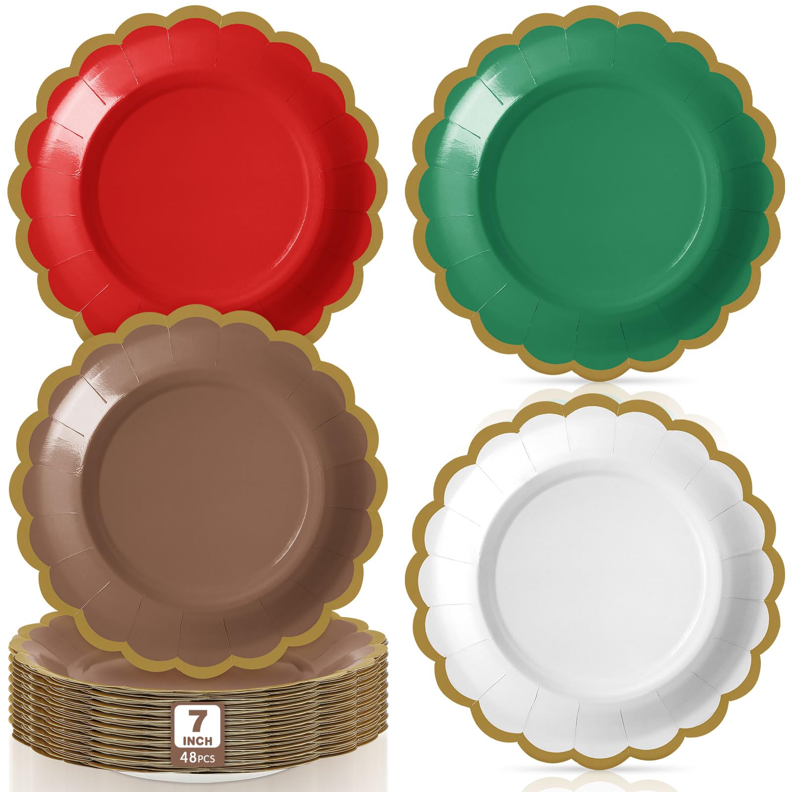 Tiangrid 48 Pcs Fall Paper Plates 7 Inch Thanksgiving Dessert Scalloped Edge Disposable Gradient Color Dinner Plates for Fall We