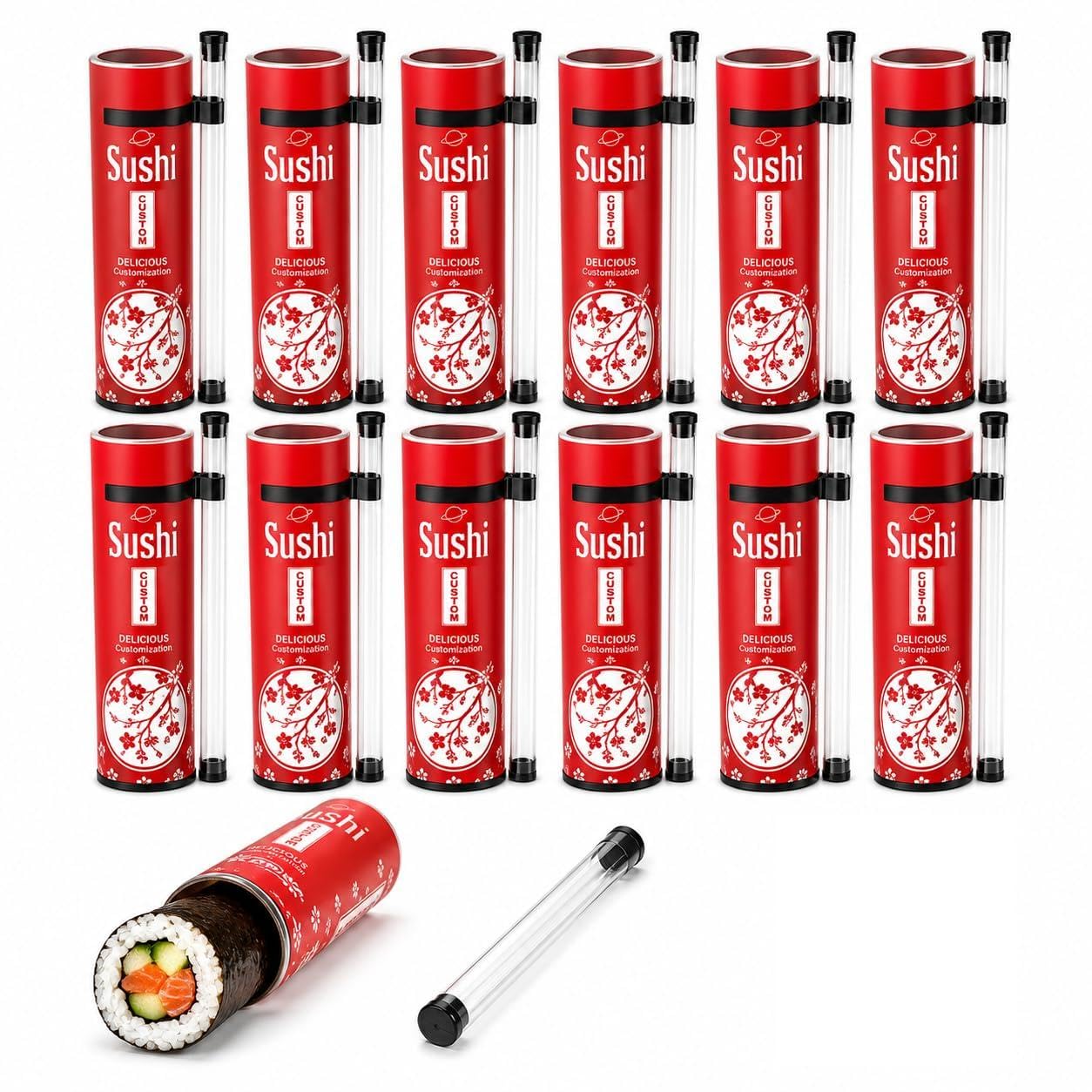 LEQC Portable Sushi Tube, PushUp Sushi Container, No Hands Sushi Eating, OntheGo Sushi Roll Holder with Sauce Tube for Travel