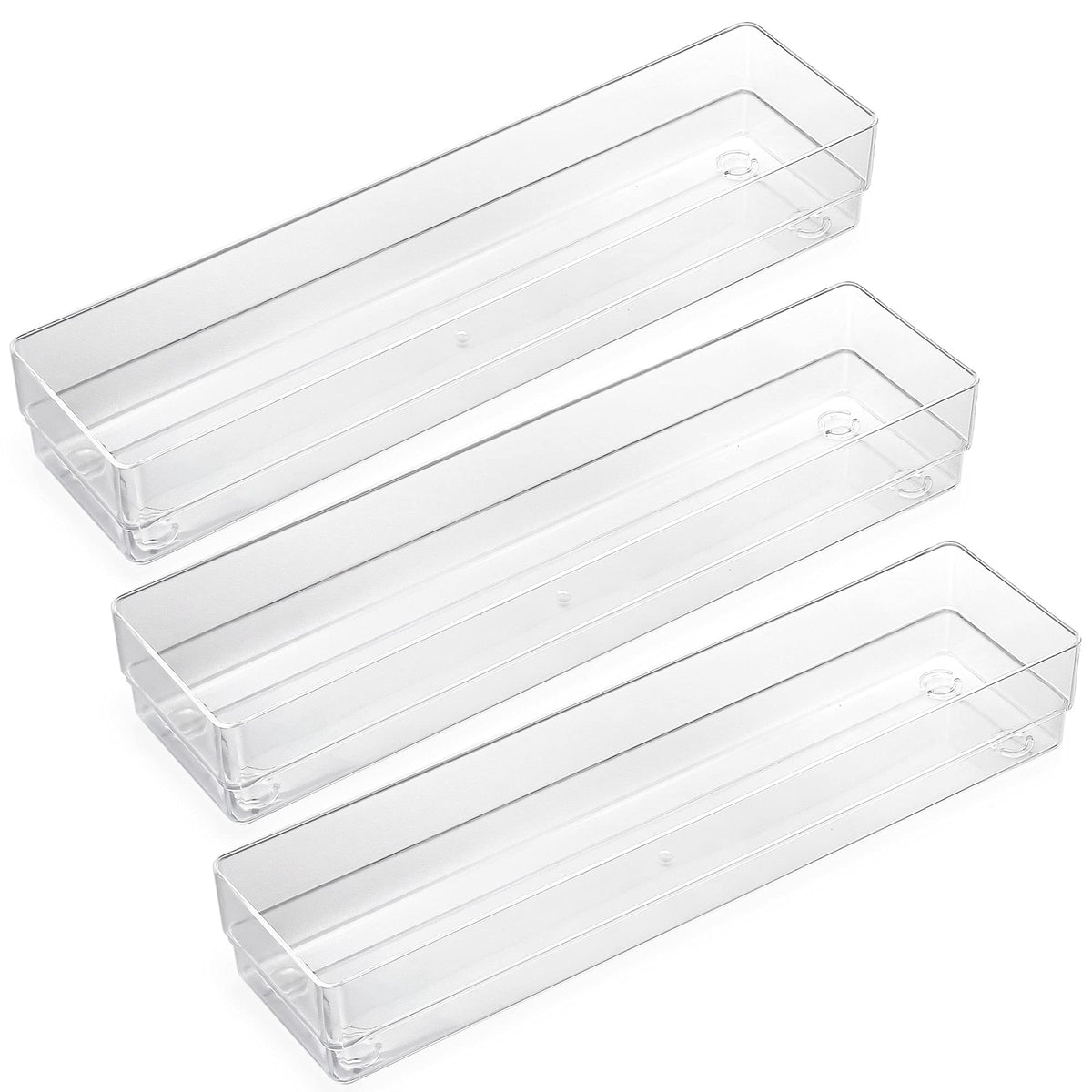 LotFancy Clear Drawer Organizers, 12    x 3    x 2   , Set of 3, Drawer Organizer Trays for Desk, Plastic Storage Bins for Bathr