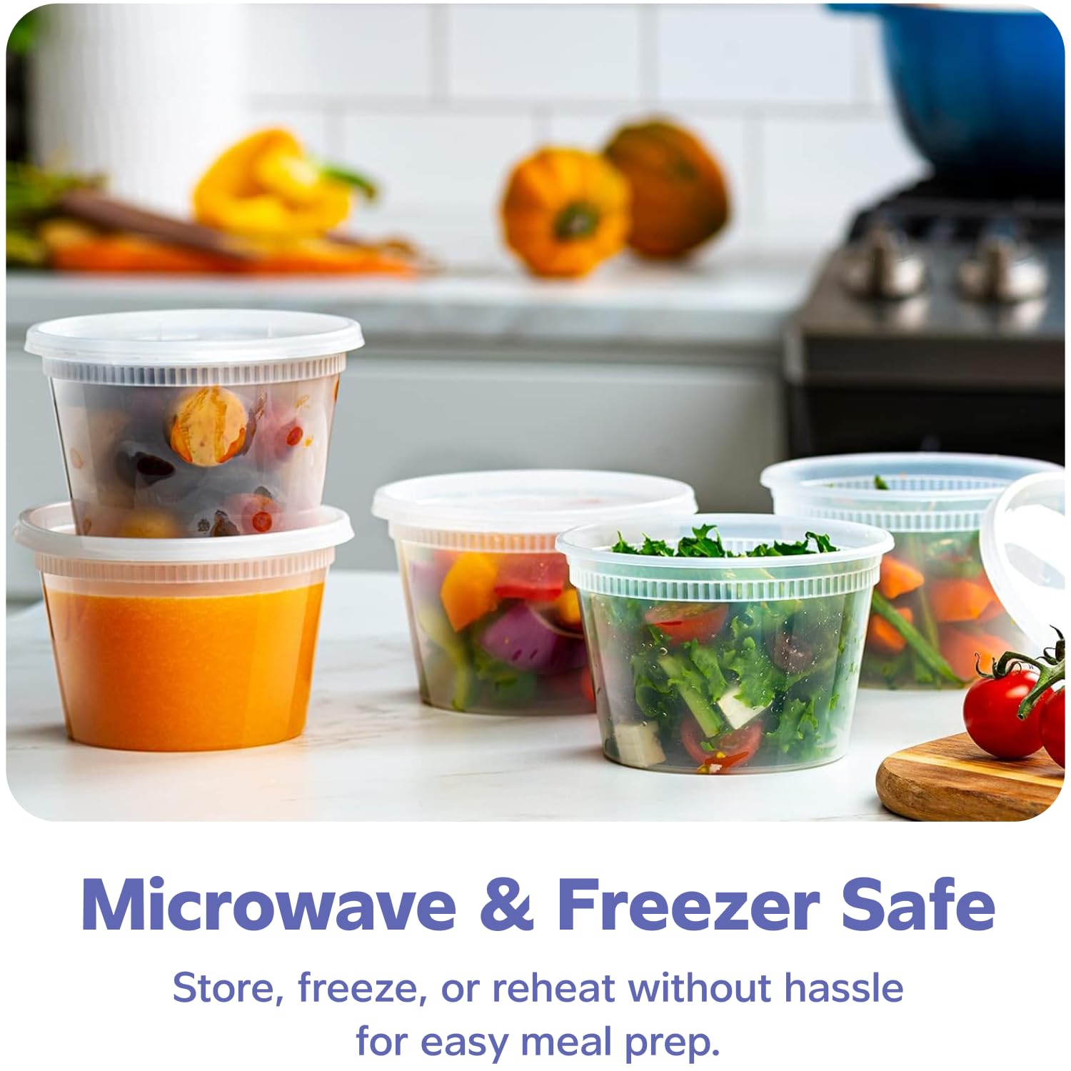 Comfy Package [48 Sets] 16 oz. Plastic Deli Food Storage Containers With Airtight Lids