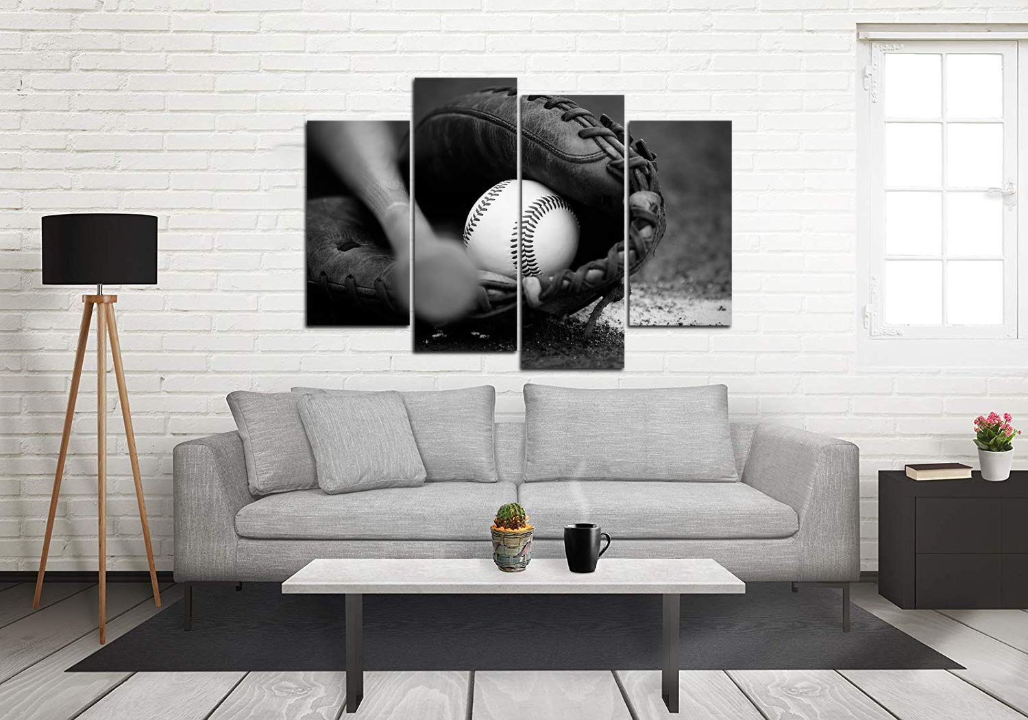 Homeoart Baseball Wall Art Boys Bedroom Decor Black And White Framed Ready To Hang Large 4 Pieces