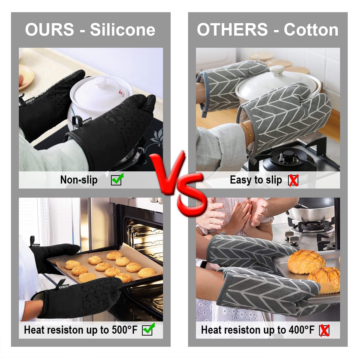 Kegouu Oven Mitts And Pot Holders 6Pcs Set, Kitchen Oven Glove High Heat Resistant 500 Degree Extra Long Oven Mitts And Potholde