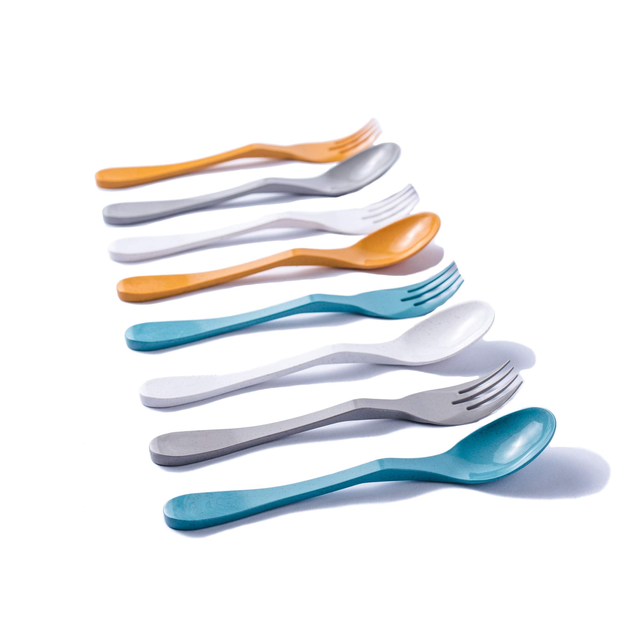 Knork Eco Astrik Reusable Compostable Plant-Based To Go Ware, Utensil Set With Carry Case, Orange Blue White Gray, 8 Piece Utens
