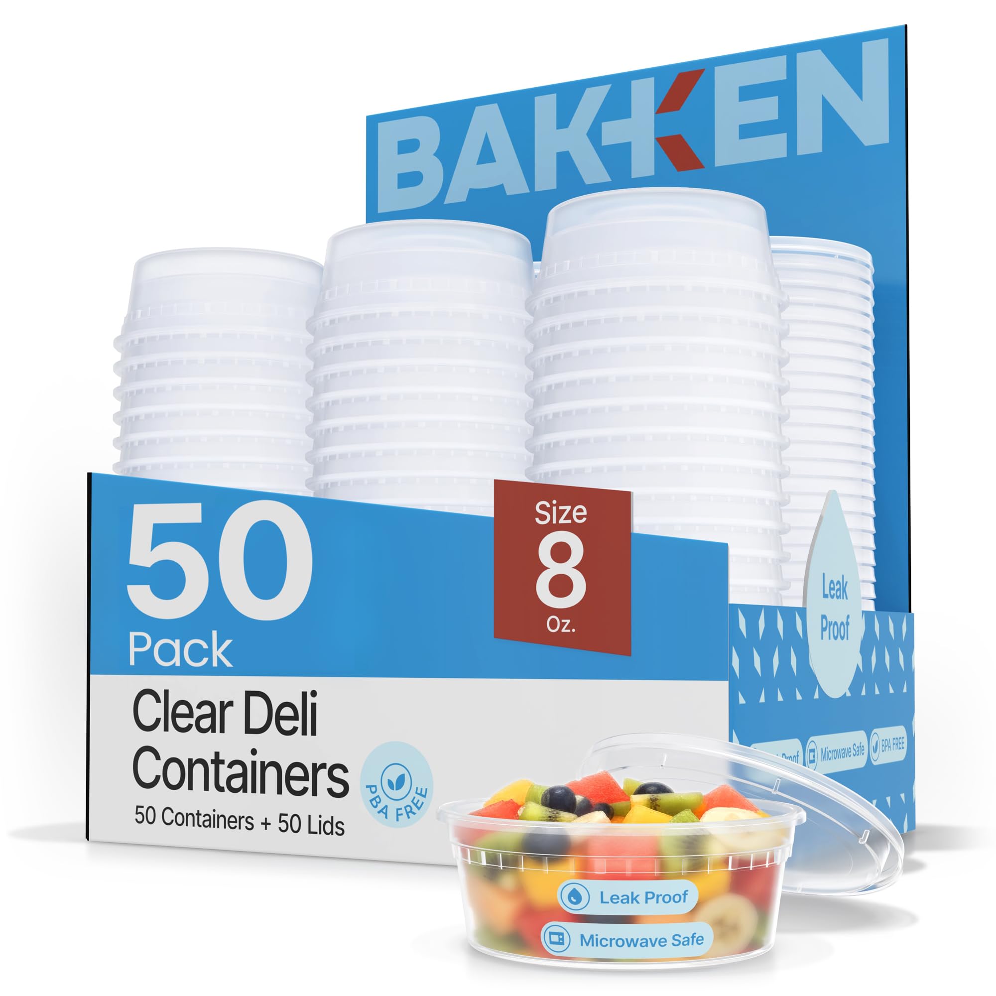 Plastic Deli Containers With Lids 8 Oz (Pack Of 50) - Food Storage Containers For Soup, Slime & Meal Prep, Stackable, Freezer Mi