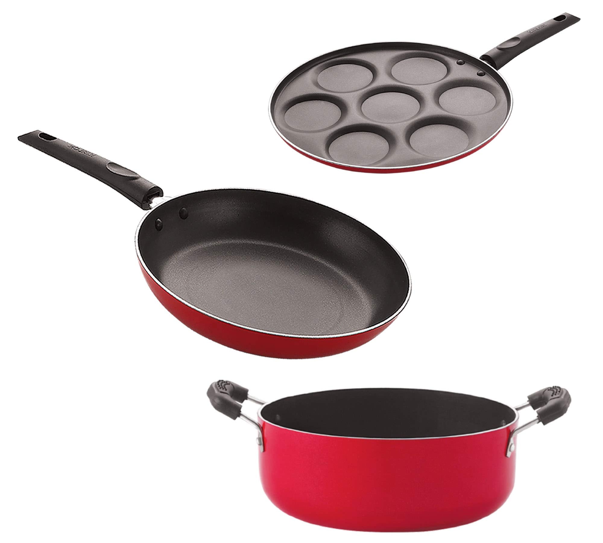 Nirlon Non Stick Aluminium Heat Resistance Cookware Set Of3 Pieces With Bakelite Handle (Gas Compatible)(2.6Mm_Up7_Cs20_Tp24)