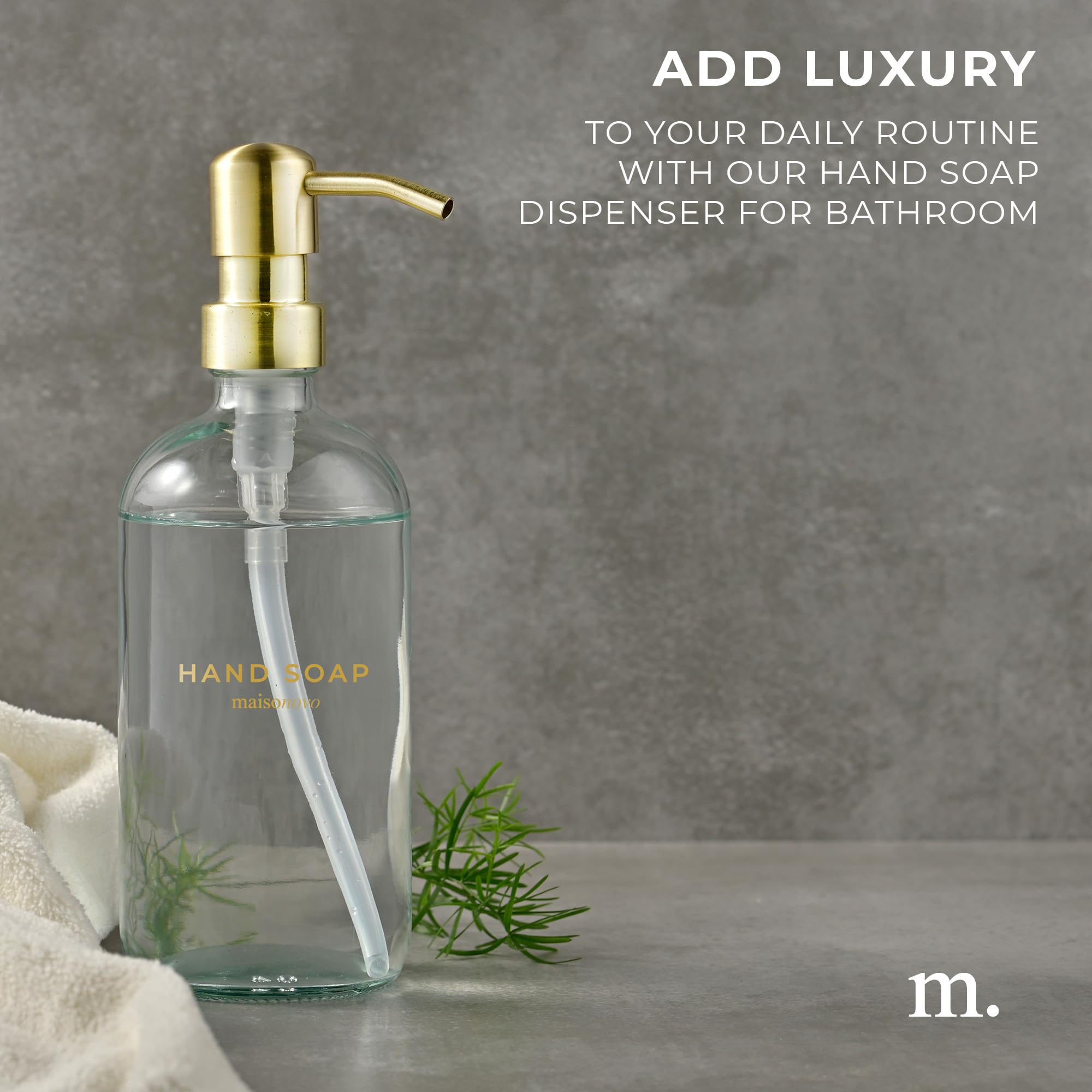 Maisonovo Hand Soap Dispenser For Bathroom | 16.9 Fl Oz Clear Glass Gold Pump X 1