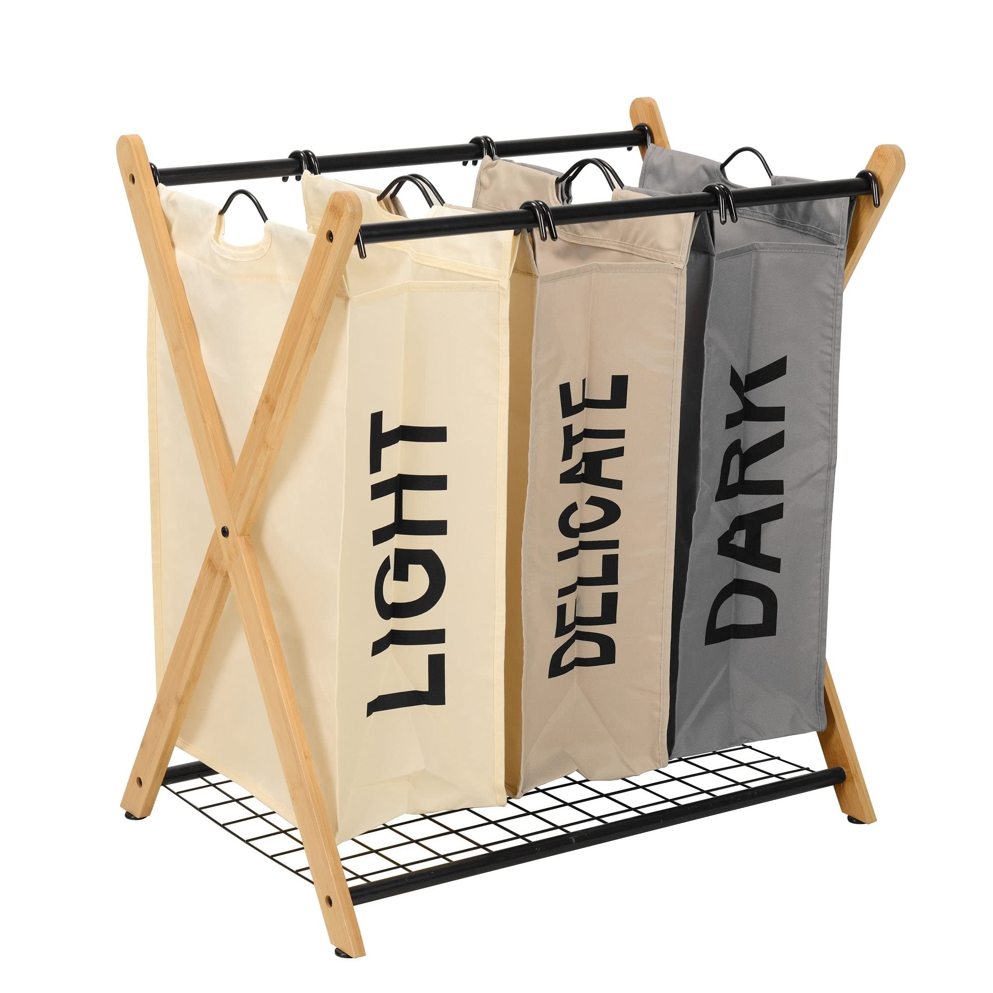 Oceanstar X-Frame Bamboo 3-Bag Laundry Sorter, Color(D0102Hhgpyx.)