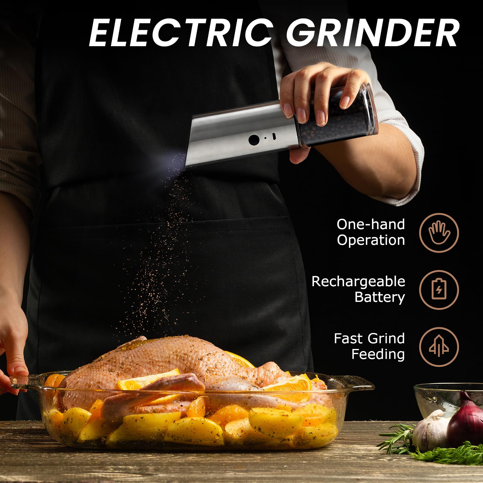 Vevok Chef Electric Salt And Pepper Grinder Set Rechargeable With Led Light Usb Automatic Gravity Stainless Steel Pepper Mill Sp