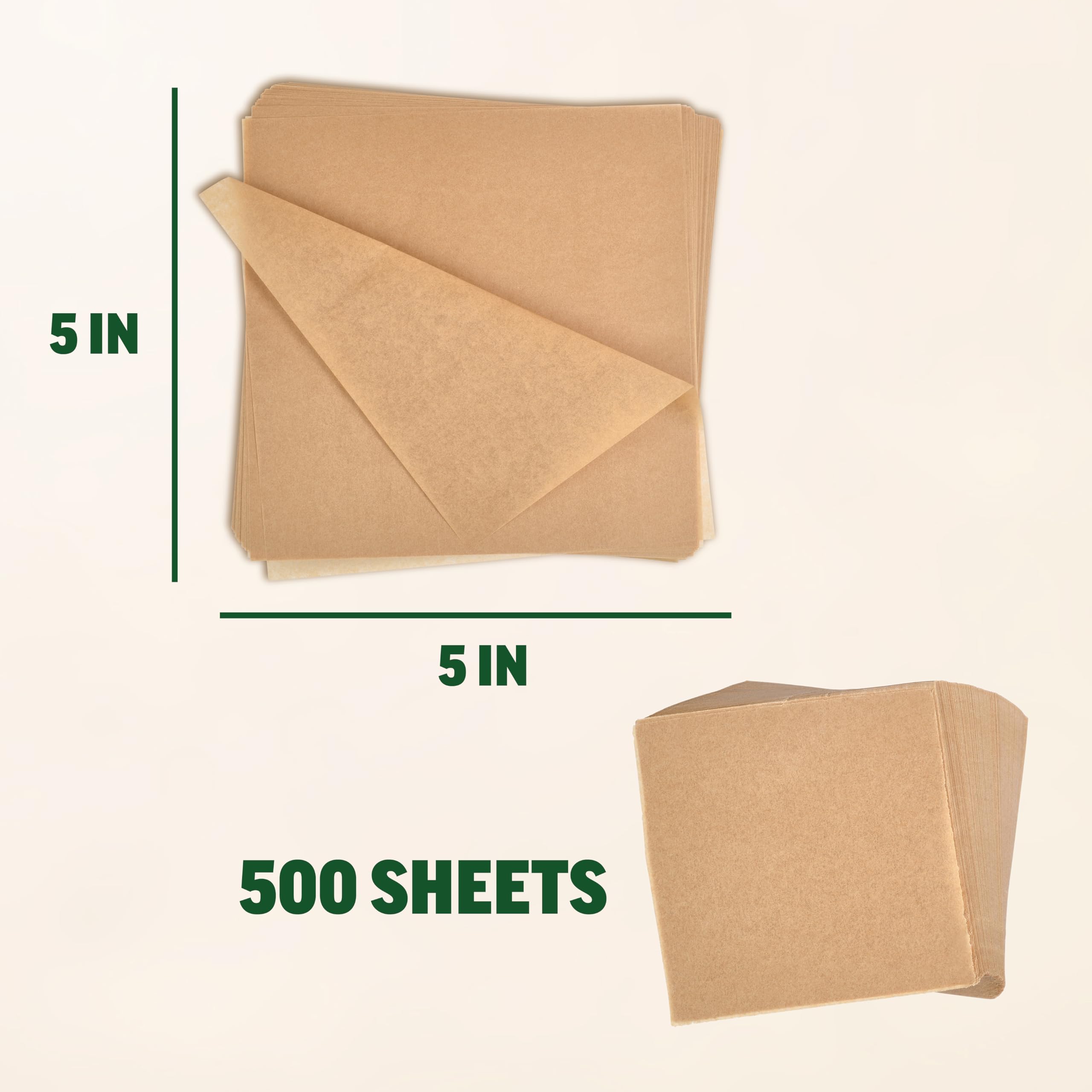 Zenlogy 5X5 Small Parchment Squares (500 Sheets) - Unbleached, Non-Stick, Pre-Cut Parchment Paper- Ideal For Candy Wrappers, Lin