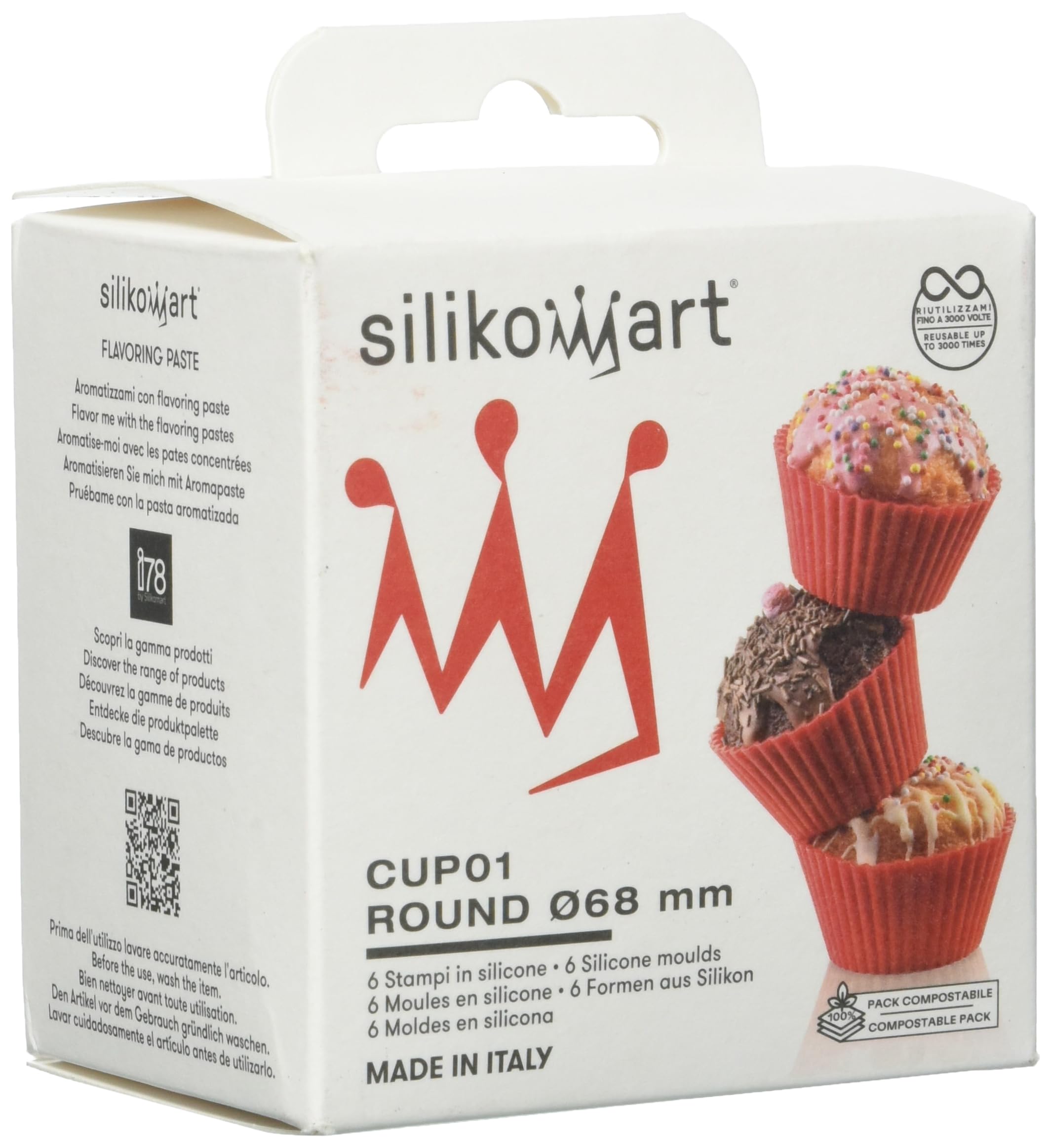 Silikomart 8051085154784, Silicone Cup Cake Moulds, Set of 6 Red, 6.8 x 6.8 x 3.2 cm