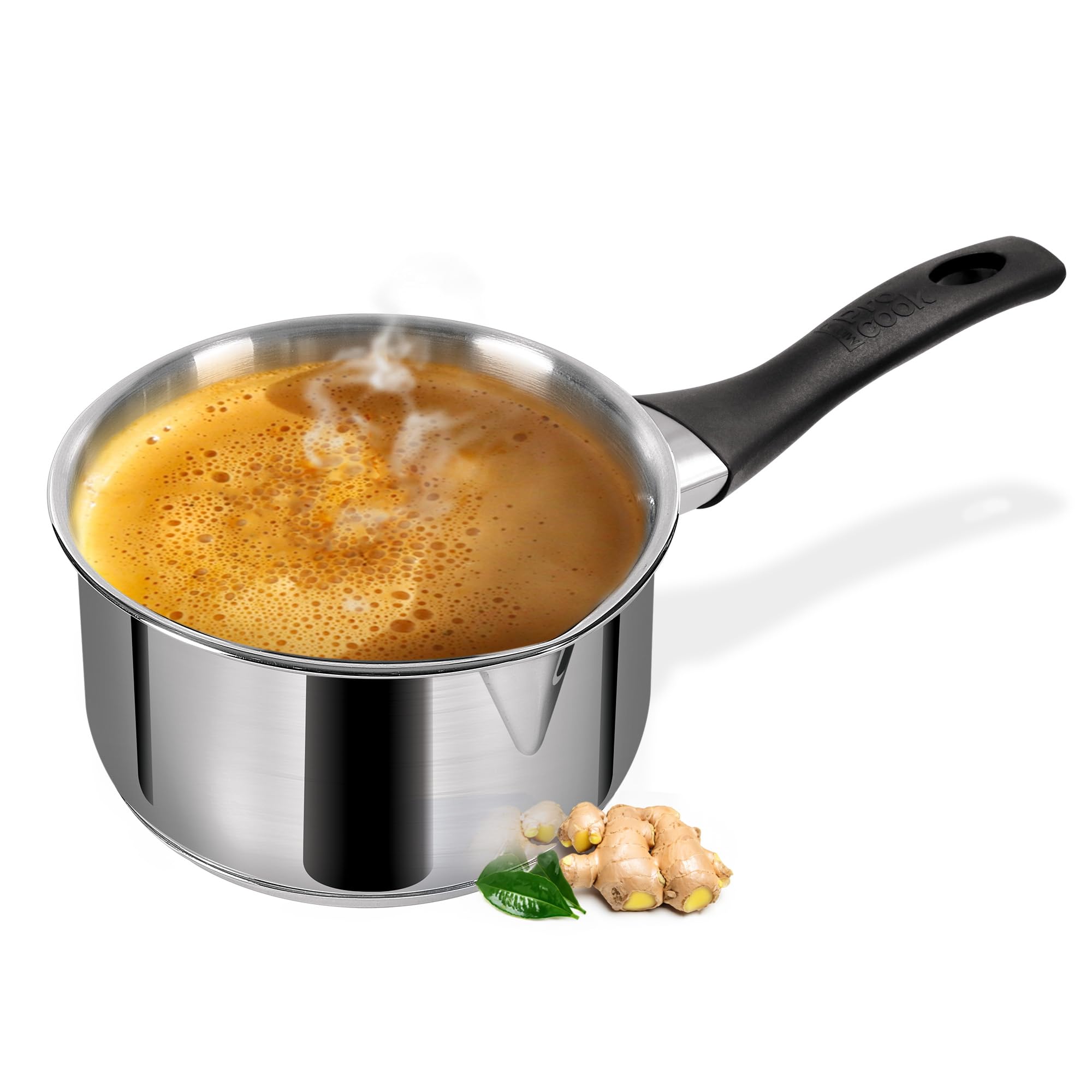 Milton Pro Cook Stainless Steel Tea Pan, 2.3 Litre (18Cm), Sandwich Bottom Saucepan, Gas Induction Base Chai Pot Milk Boiler Wit