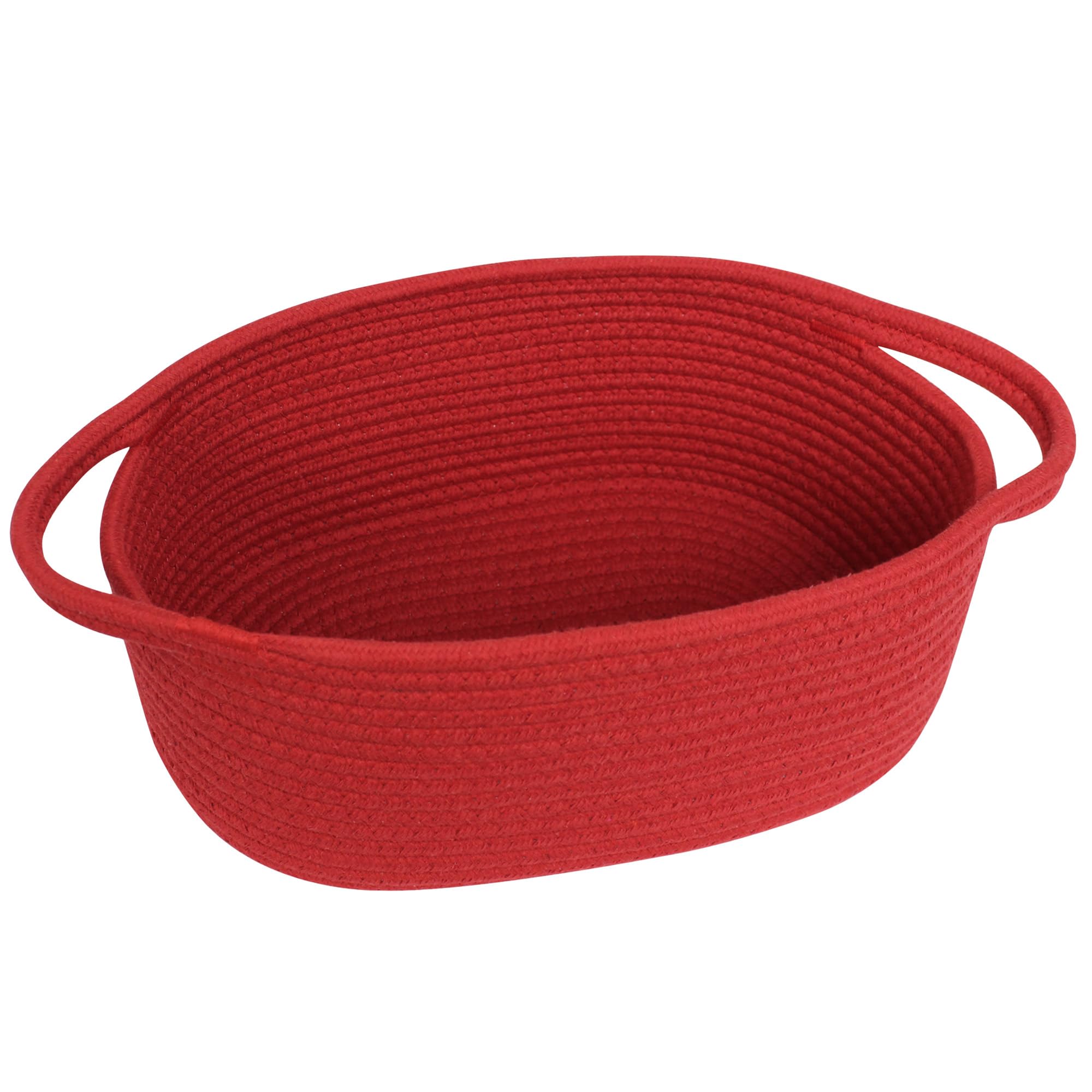 MEGASKET Red Woven Basket, 13 x 9 x 5 Baskets for Gifts Empty, Cute Cotton Rope Cat Dog Toy Bin Box, Small Woven Bin for Organiz