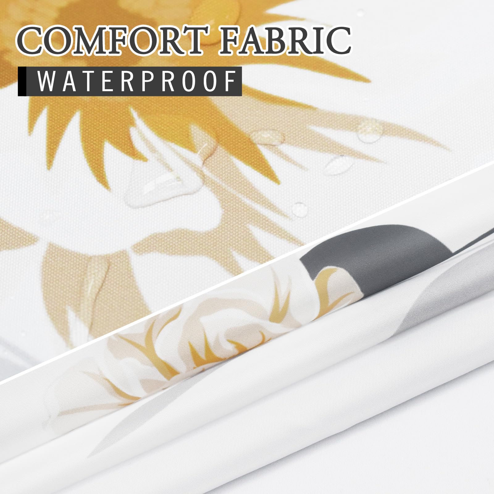 Withloc No Hook Shower Curtain With Snap In Liner - Fabric Waterproof Inner Liner, Plants Yellow Floral Grey Nature Birds Cloth
